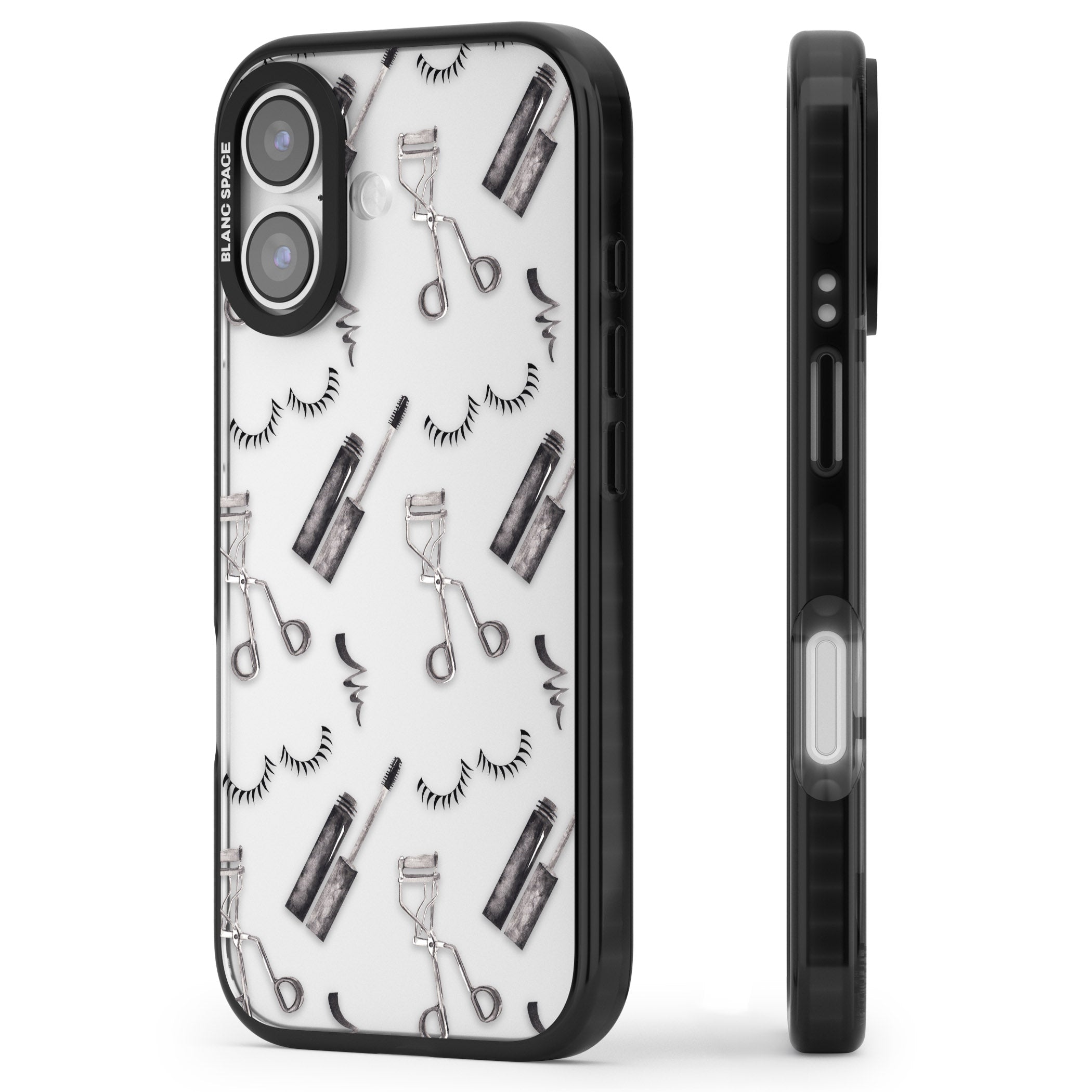 Eyelash Makeup Pattern iPhone 17 Impact Black Phone Case Side Profile