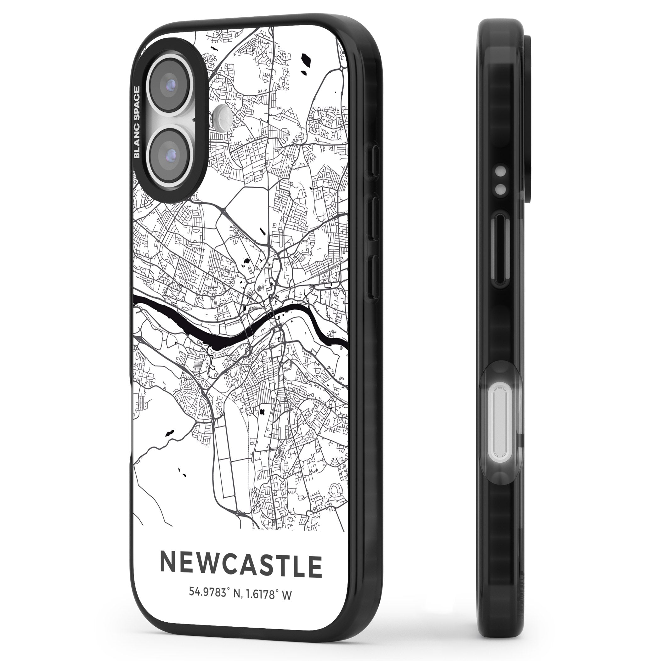 Newcastle City Map iPhone 17 Impact Black Phone Case Side Profile