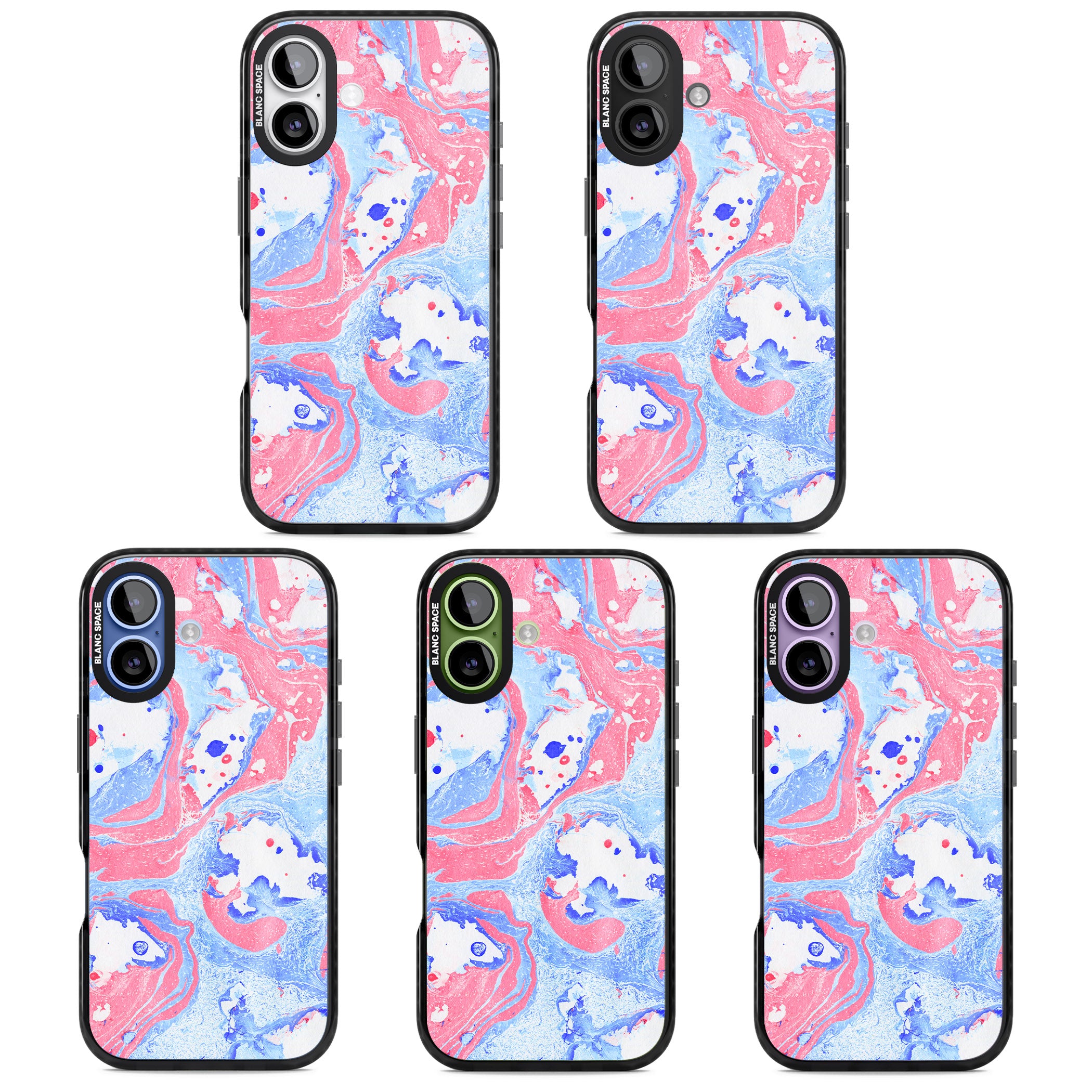 Pink, Blue & White Marbled Paper Pattern iPhone 17 Impact Black Phone Case APT Impact Protection