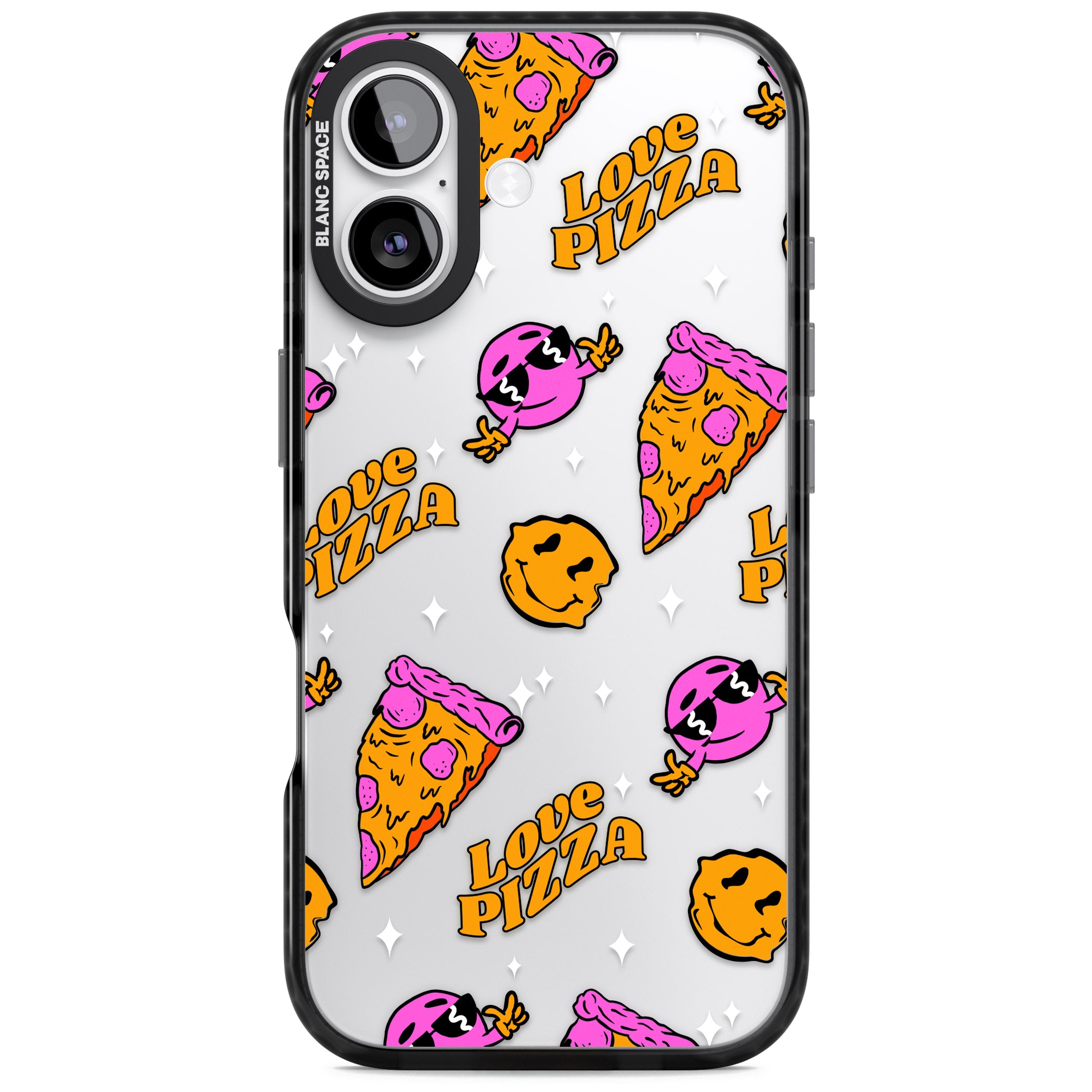 Psychedelic Love Pizza Pattern (Clear) iPhone 17 Impact Black Phone Case