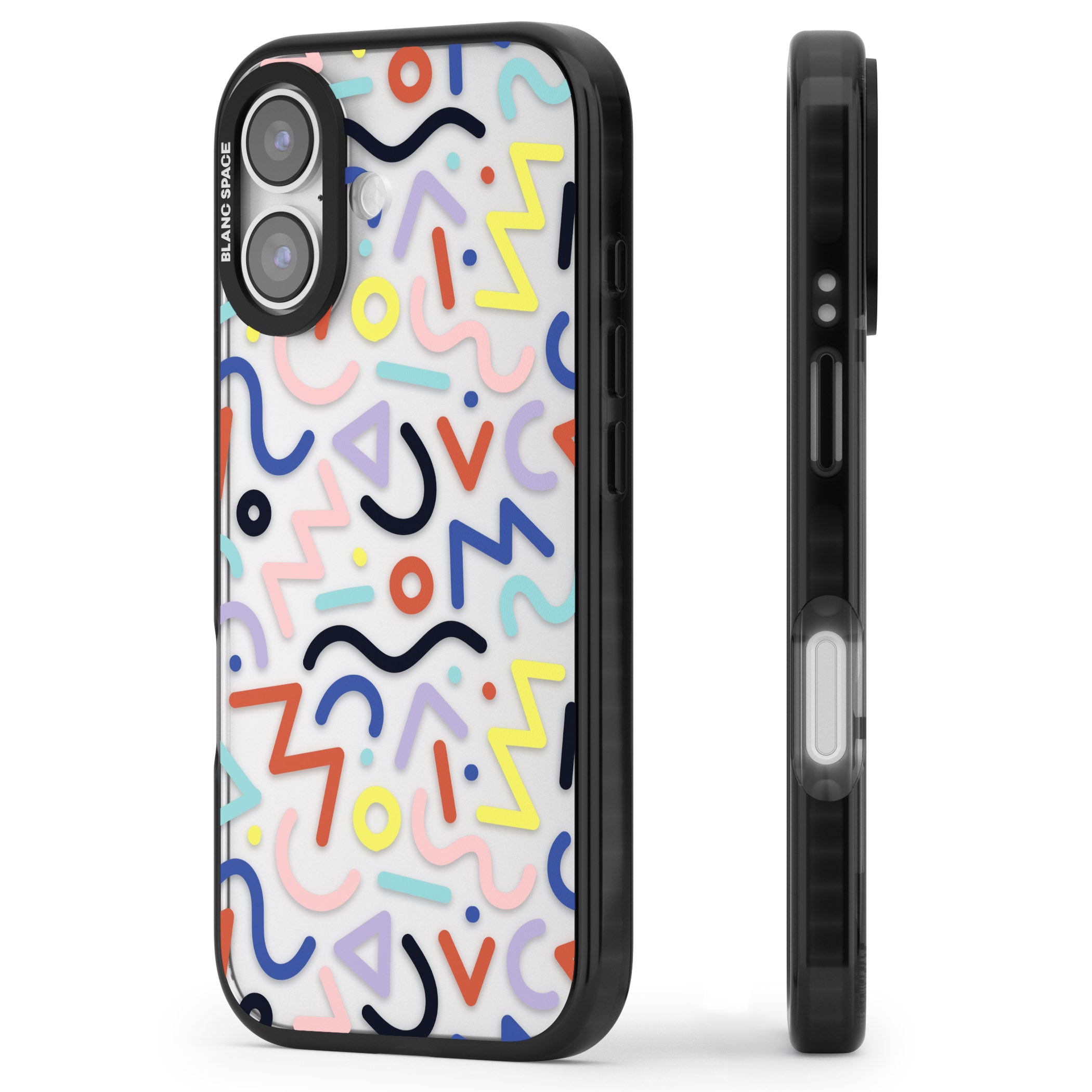 Memphis Retro Pattern iPhone 17 Impact Black Phone Case Side Profile