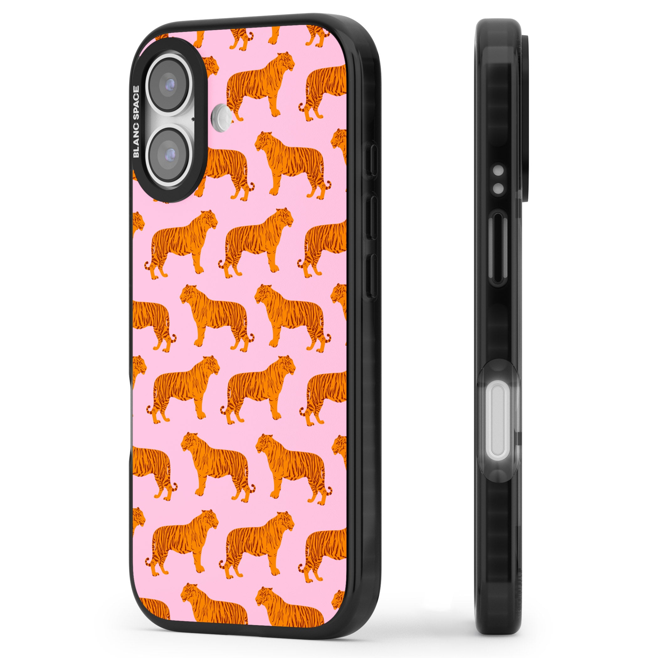 Tiger Pink Pattern iPhone 17 Impact Black Phone Case Side Profile