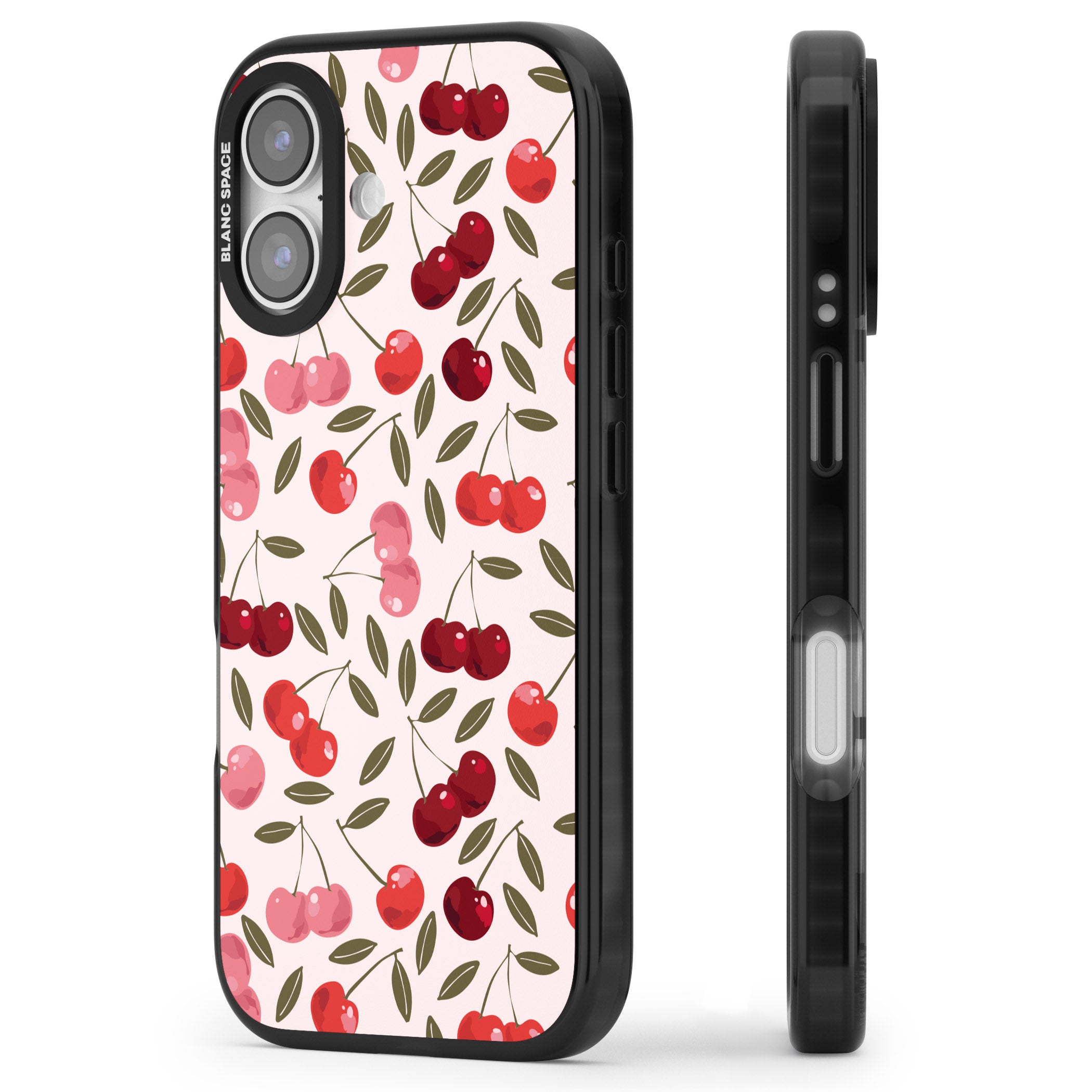 Fruity & Fun Patterns Cherries iPhone 17 Impact Black Phone Case Side Profile