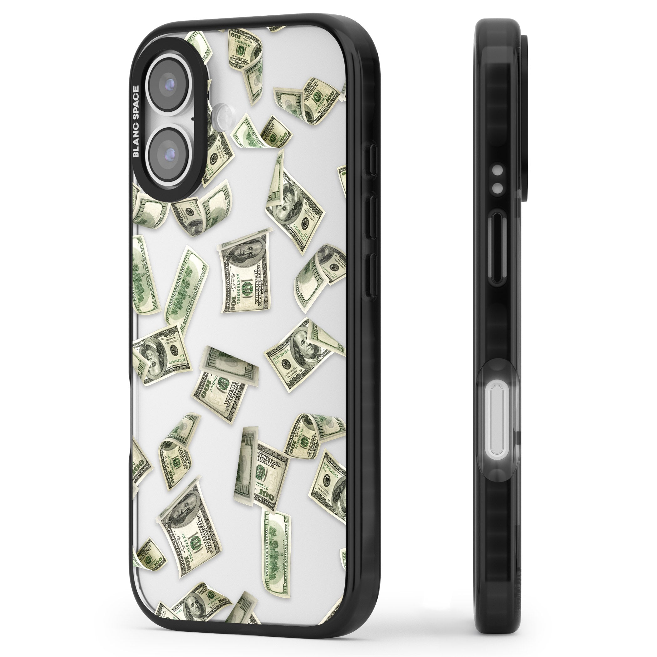 Falling Cash iPhone 17 Impact Black Phone Case Side Profile