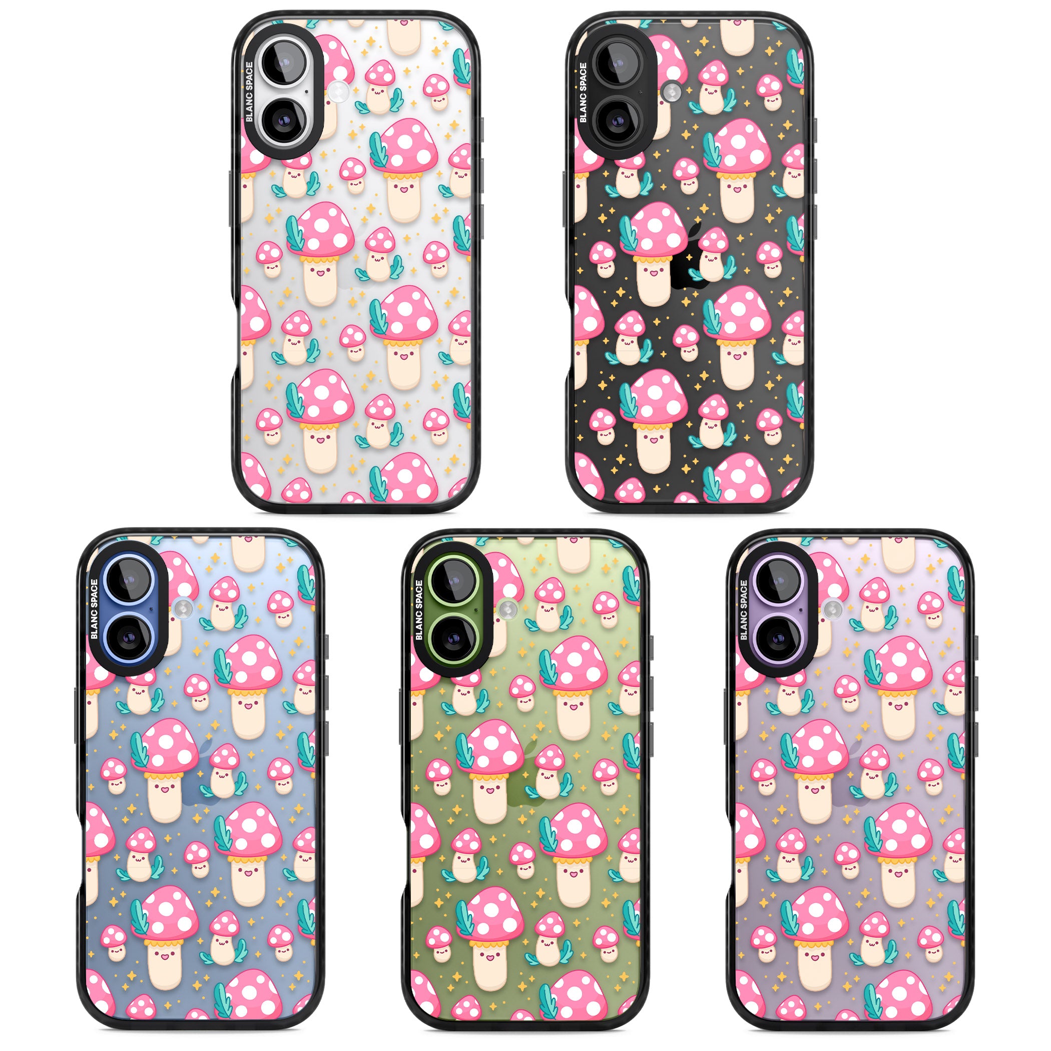 Cute Mushroom Pattern iPhone 17 Impact Black Phone Case APT Impact Protection