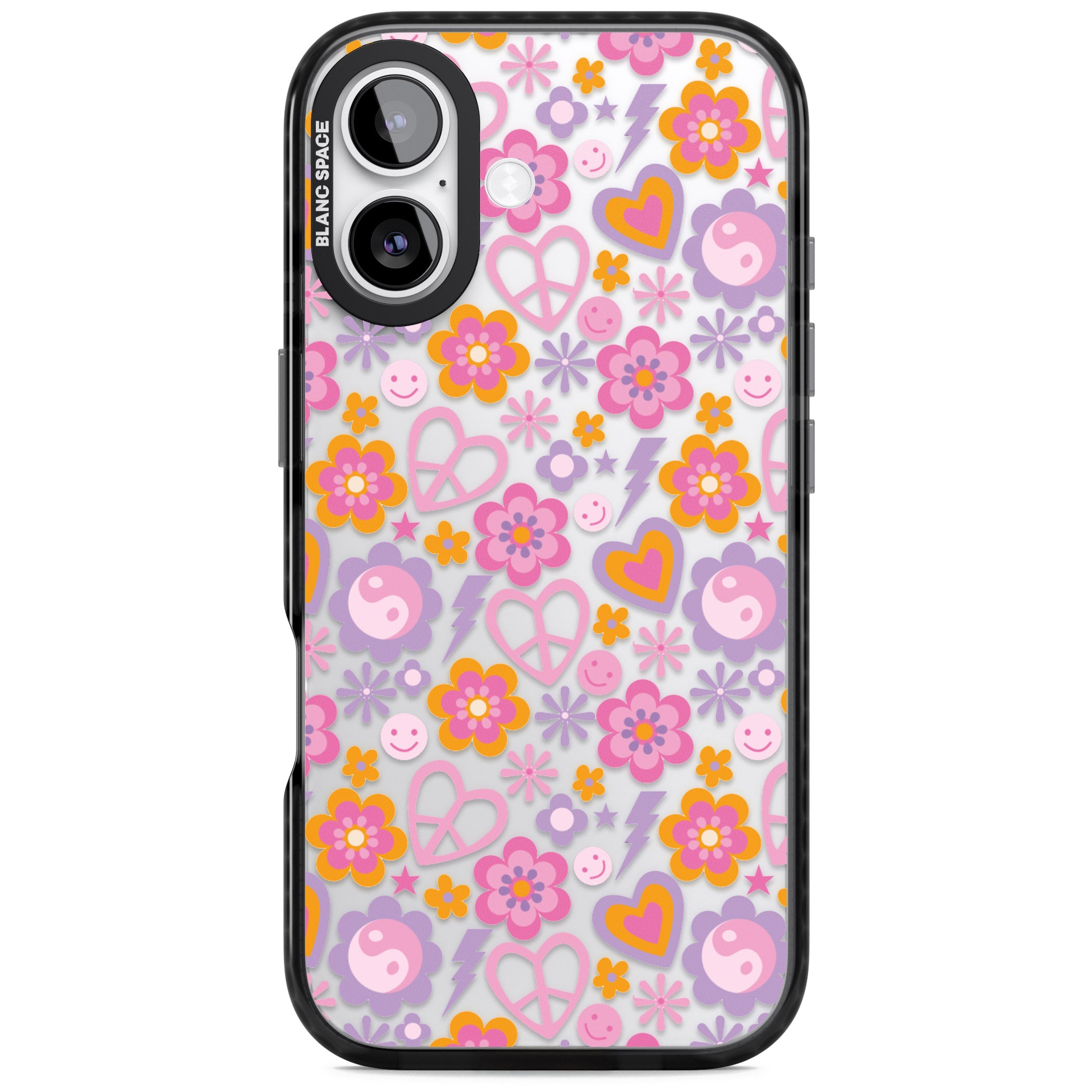 Peace, Love And Flowers Pattern iPhone 17 Impact Black Phone Case