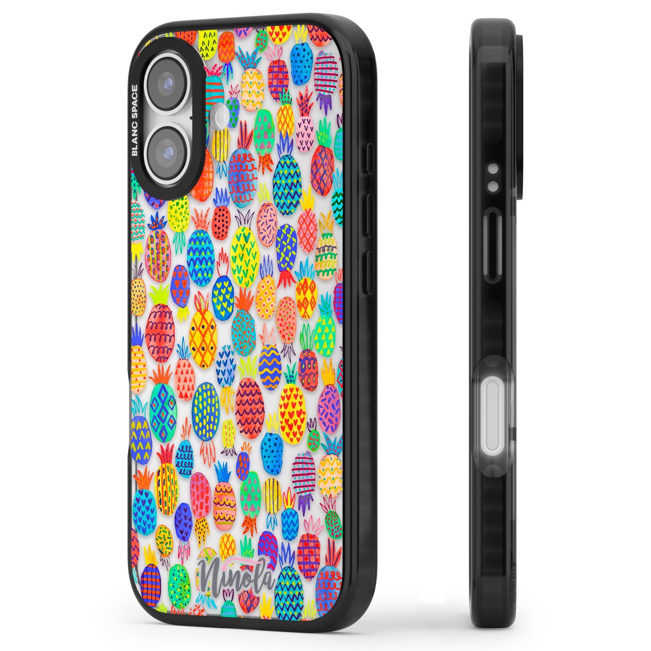Vibrant Pineapple Pattern iPhone 17 Impact Black Phone Case Side Profile
