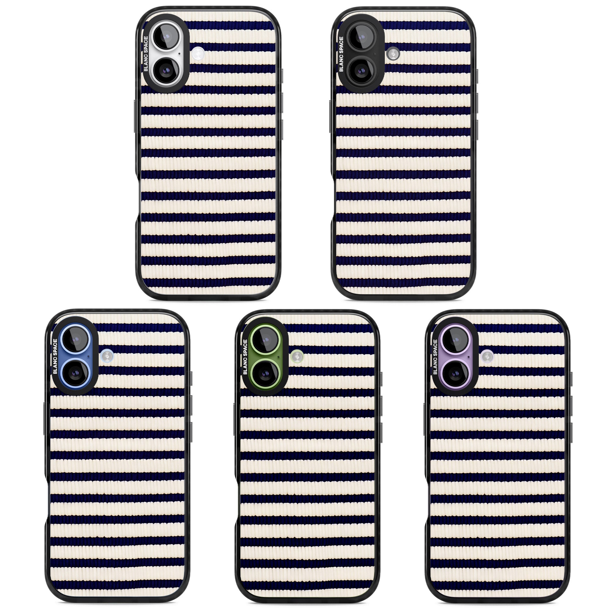 Navy & Cream Stripes iPhone 17 Impact Black Phone Case APT Impact Protection