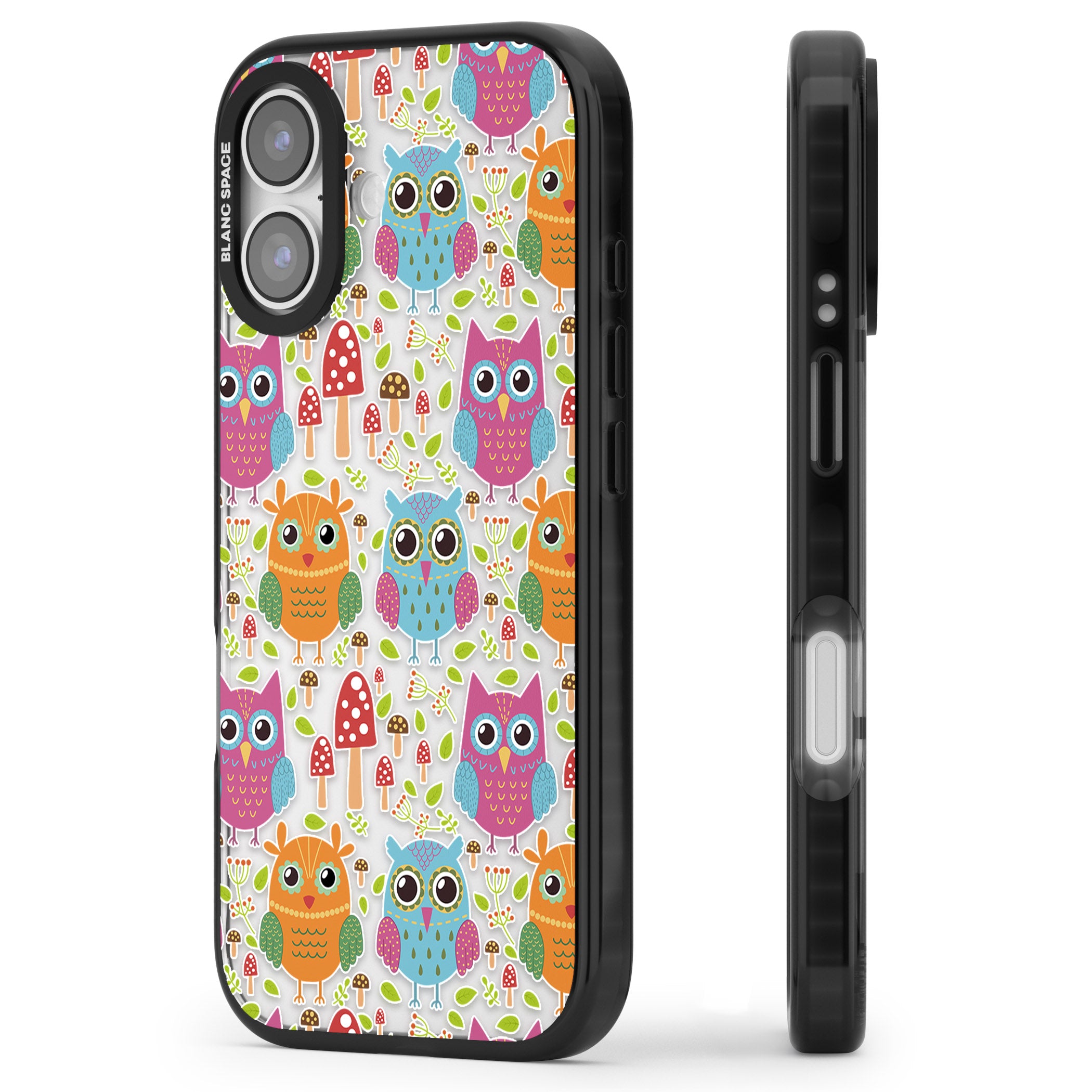 Forrest Owl Clear Pattern iPhone 17 Impact Black Phone Case Side Profile