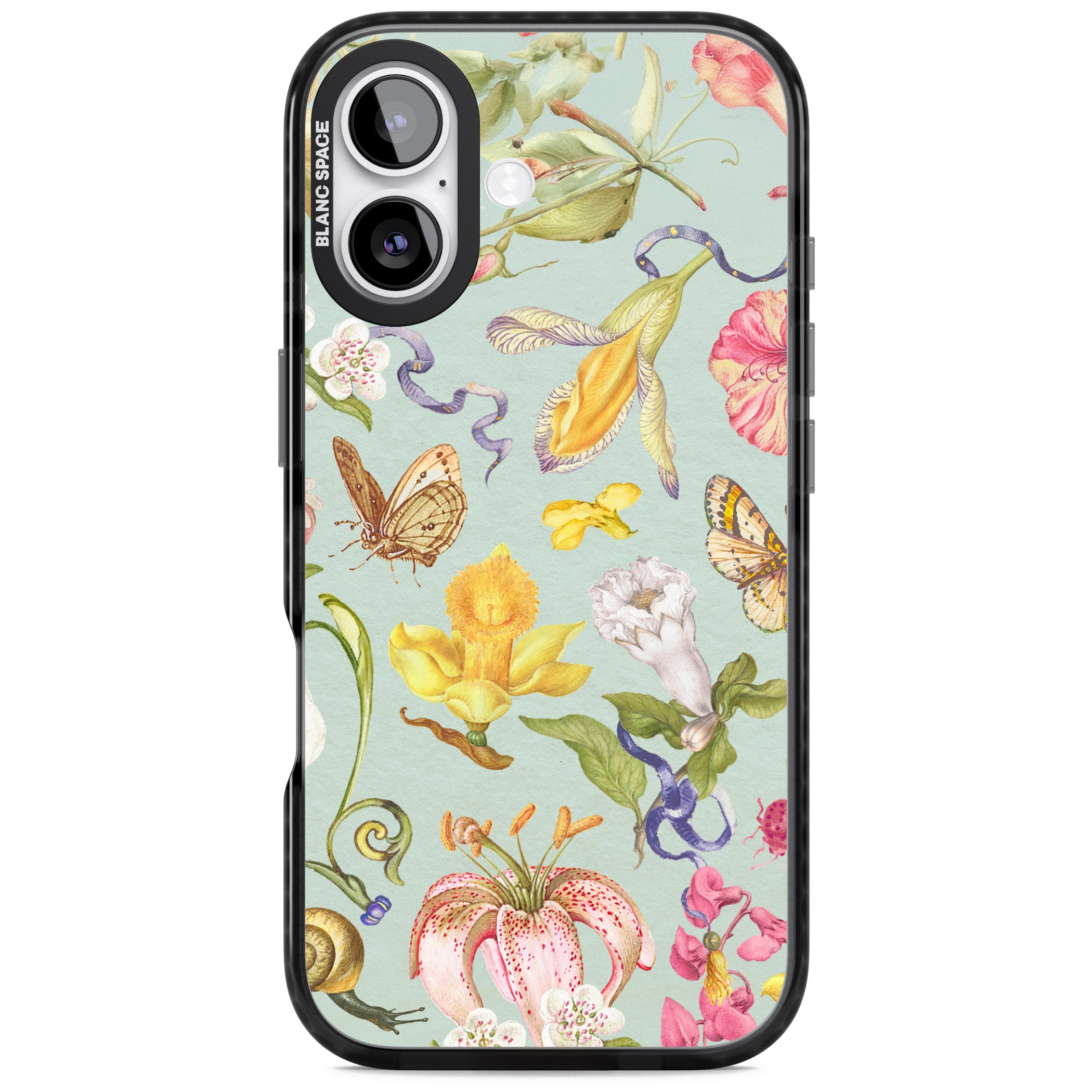 Blue Vintage Painted Flowers iPhone 17 Impact Black Phone Case