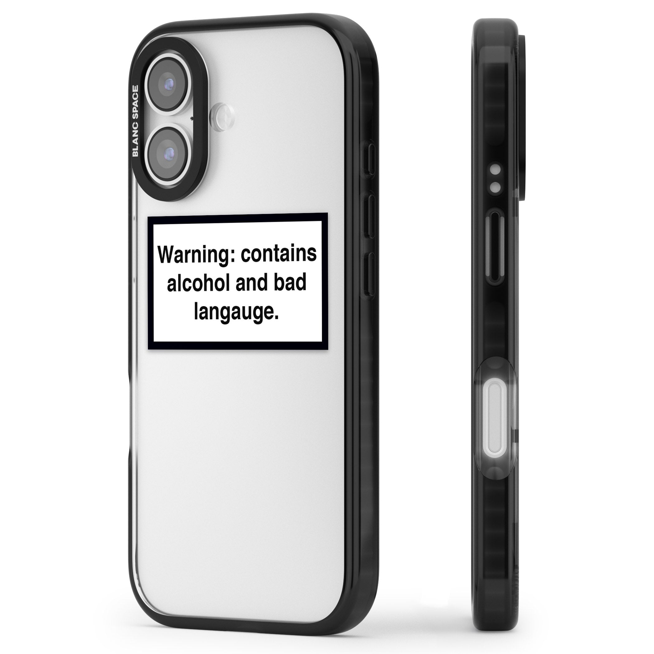Warning: Contains Alcohol & Bad Language iPhone 17 Impact Black Phone Case Side Profile