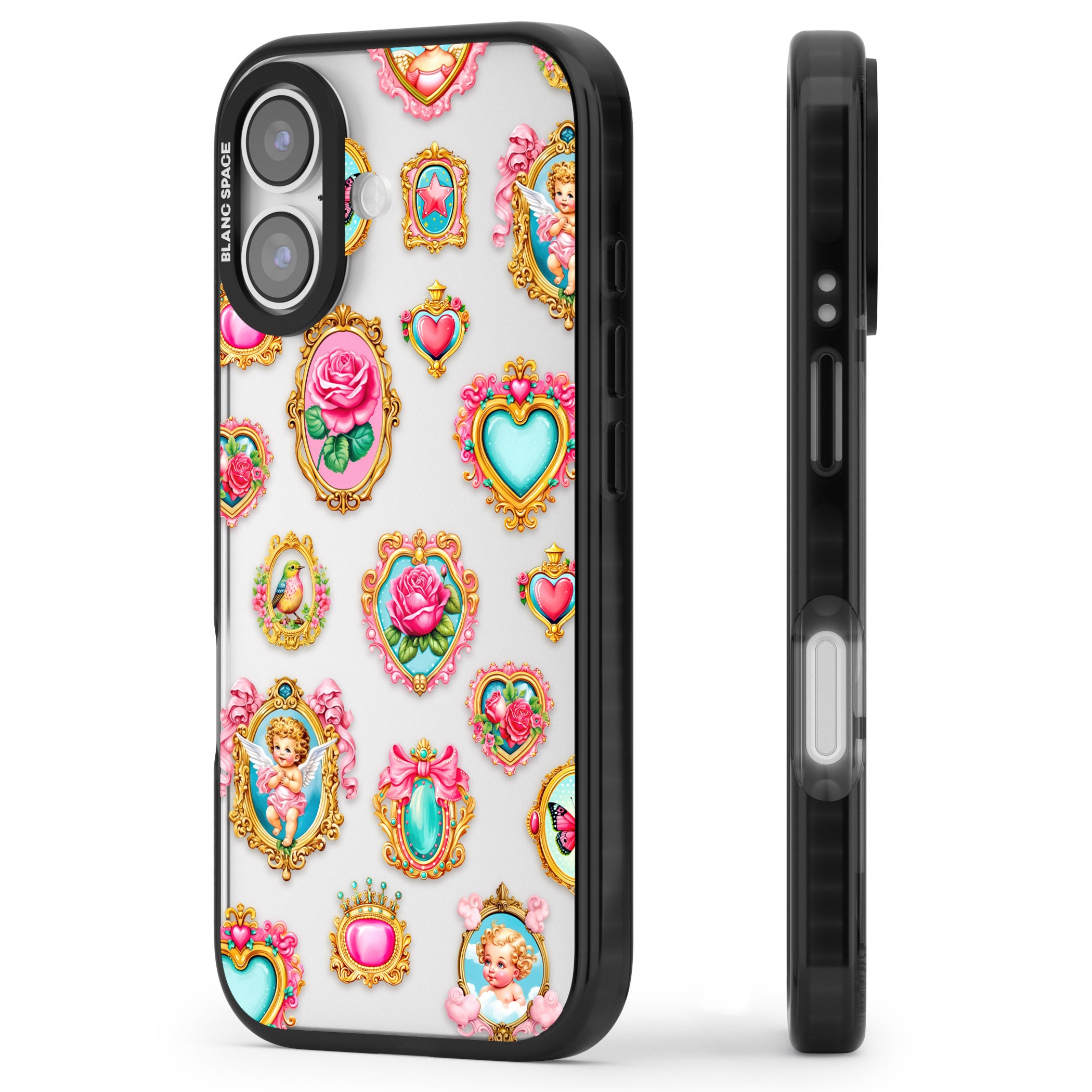 Angelcore Hearts Frames iPhone 17 Impact Black Phone Case Side Profile