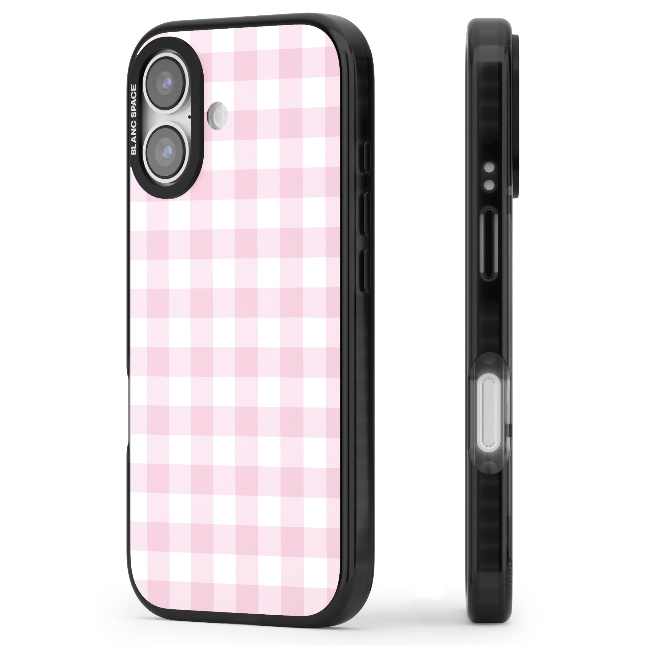Pink Gingham Pattern iPhone 17 Impact Black Phone Case Side Profile