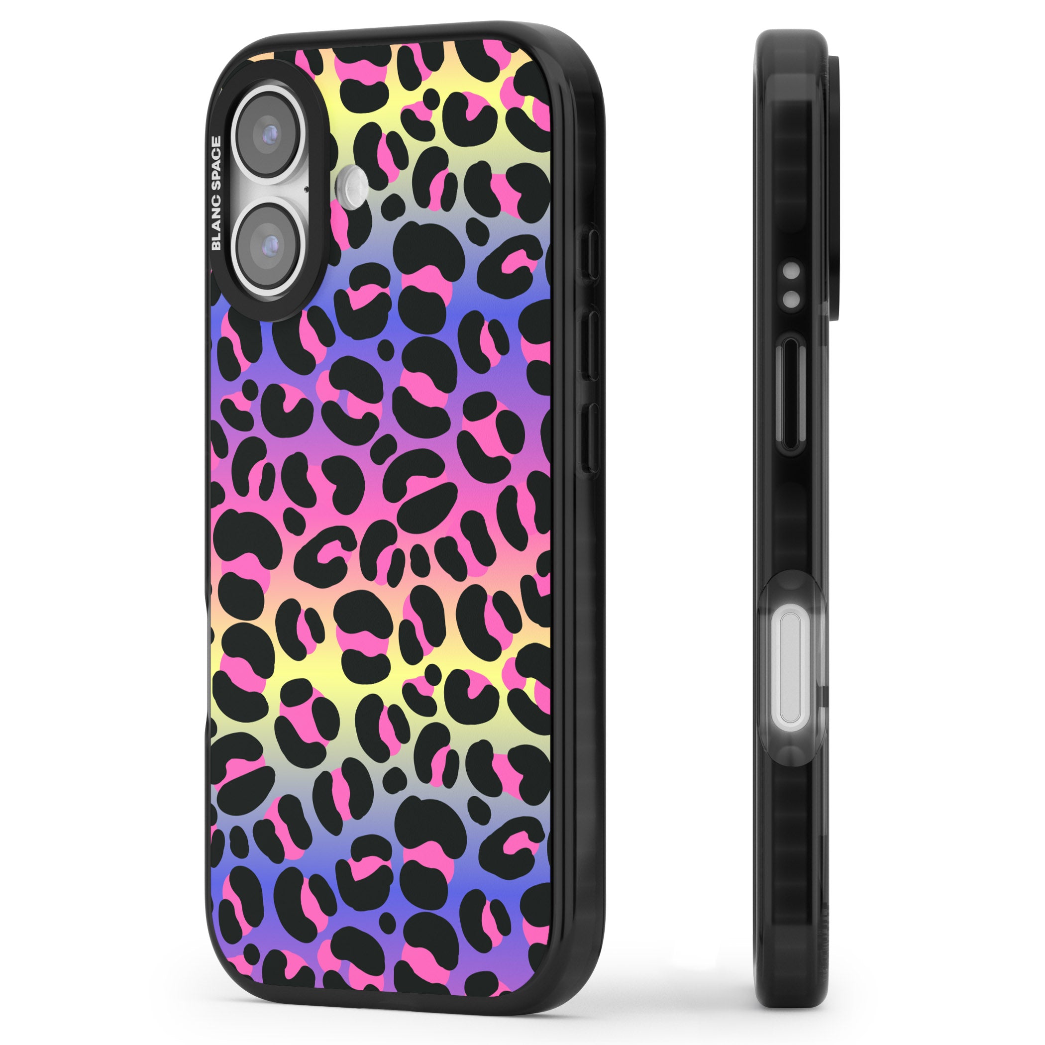 Rainbow Gradient Leopard iPhone 17 Impact Black Phone Case Side Profile