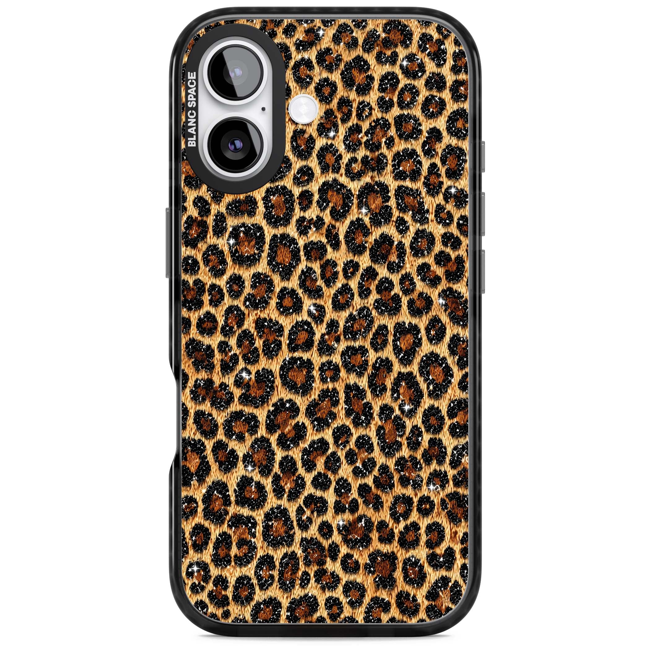 Diamond Leopard leopard print iPhone case featuring golden tan fur, black rosette spots and subtle glitter sparkle | Clear Impact case for iPhone 17