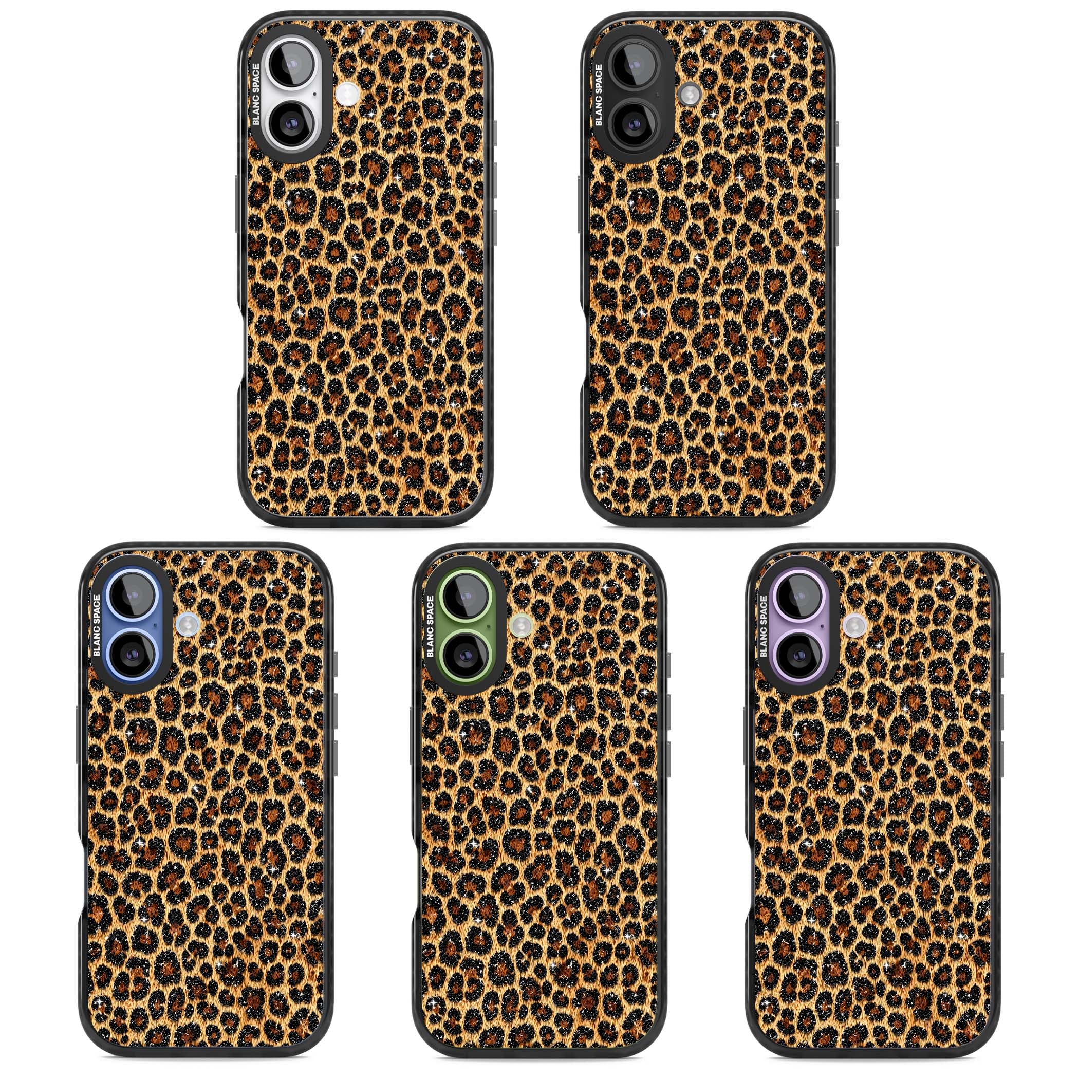 Diamond Leopard leopard print iPhone case featuring golden tan fur, black rosette spots and subtle glitter sparkle | Clear Impact case for iPhone 17