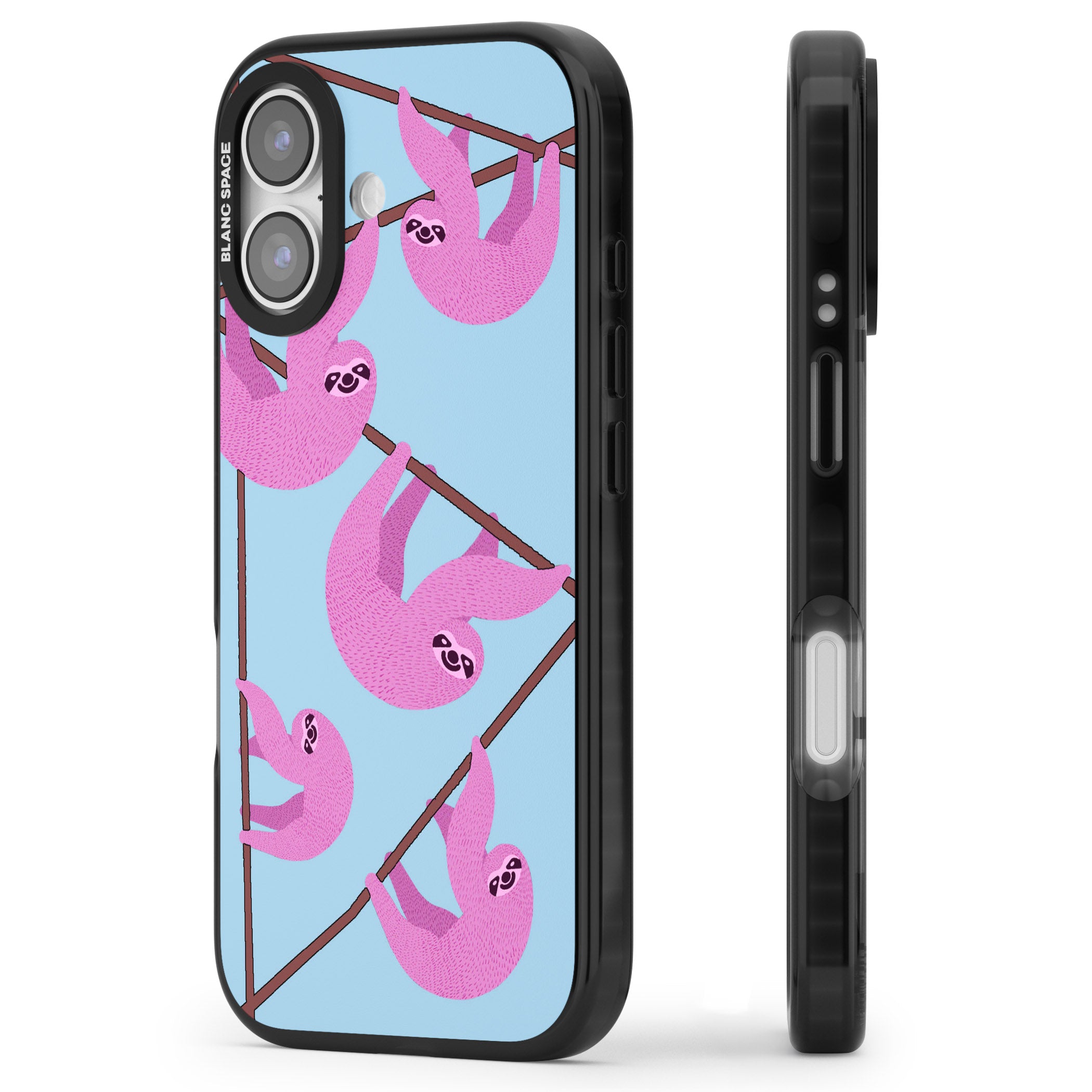 Pink Sloth iPhone 17 Impact Black Phone Case Side Profile