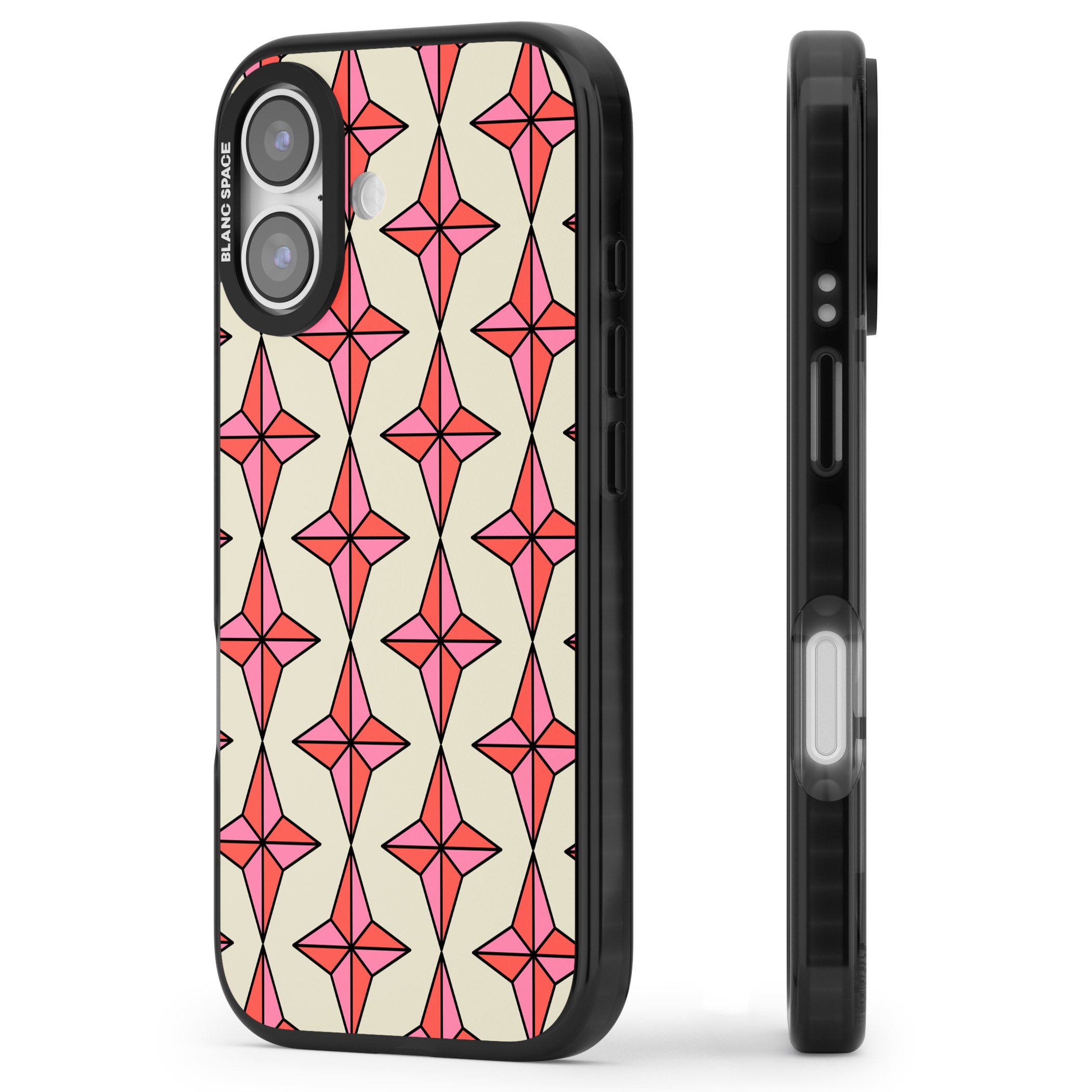 Rose Stars Pattern iPhone 17 Impact Black Phone Case Side Profile