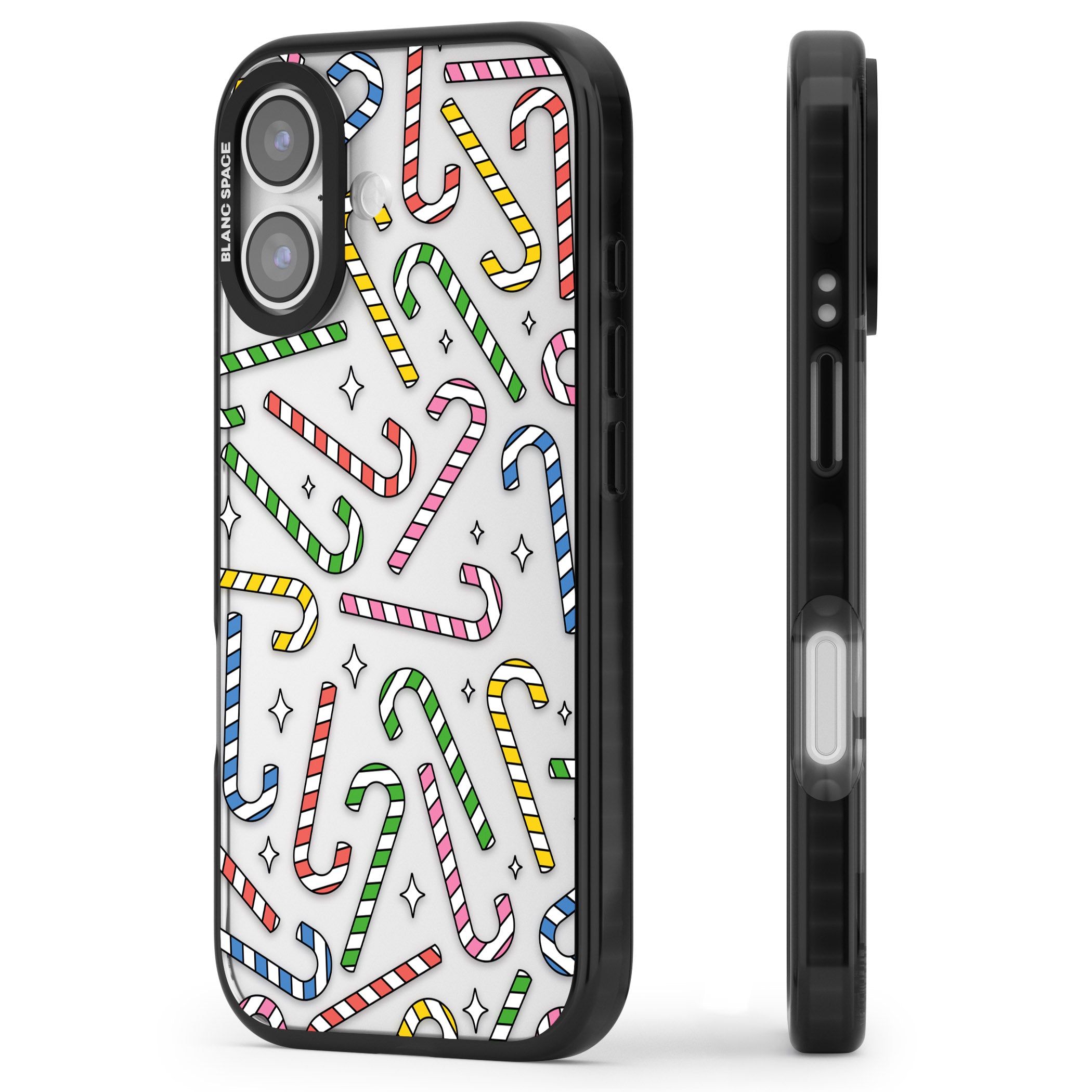 Colourful Stars & Candy Canes iPhone 17 Impact Black Phone Case Side Profile
