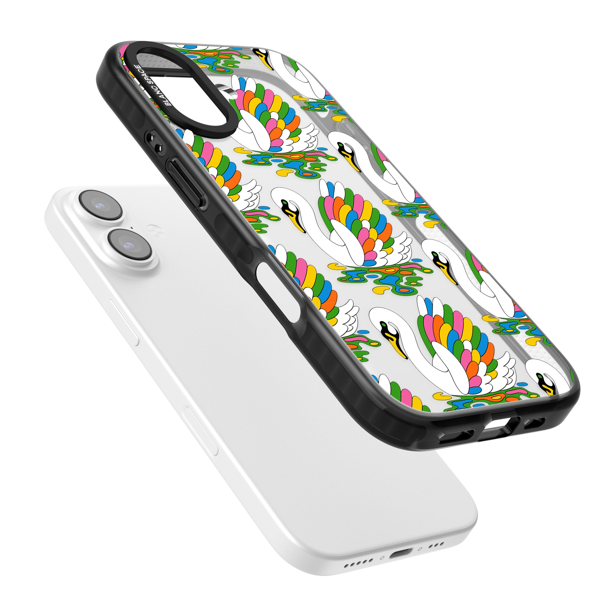 Colourful Swan Pattern iPhone 17 Impact Black Phone Case Colours