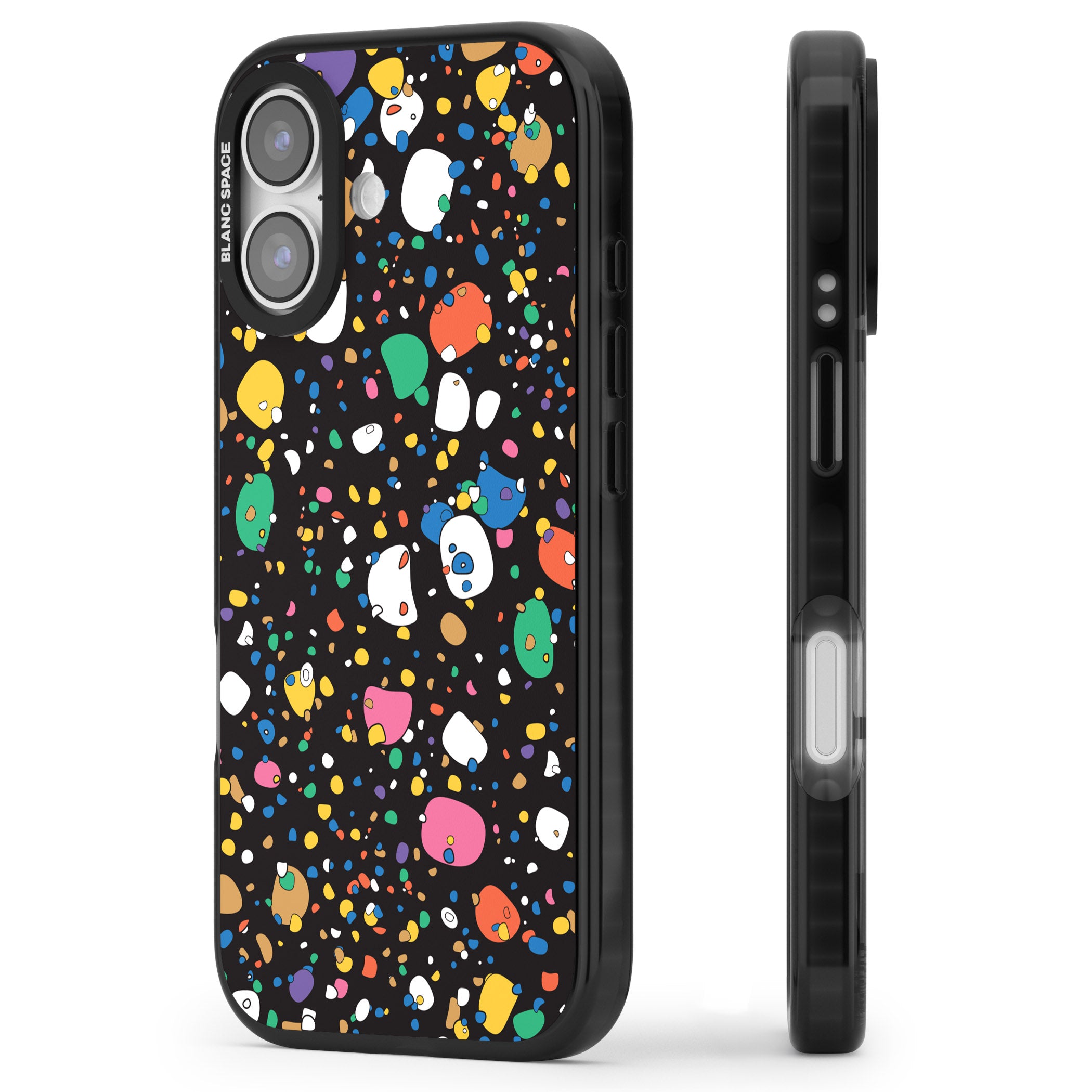 Colourful Confetti Pebbles (Black) iPhone 17 Impact Black Phone Case Side Profile