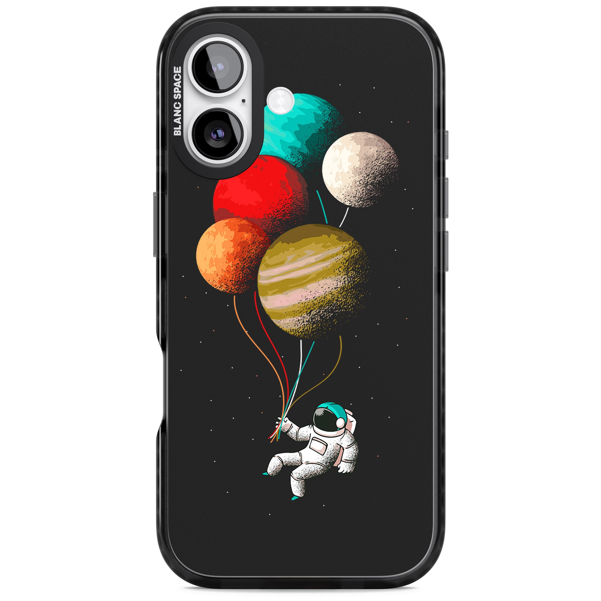 Astronaut Balloon Planets iPhone 17 Impact Black Phone Case
