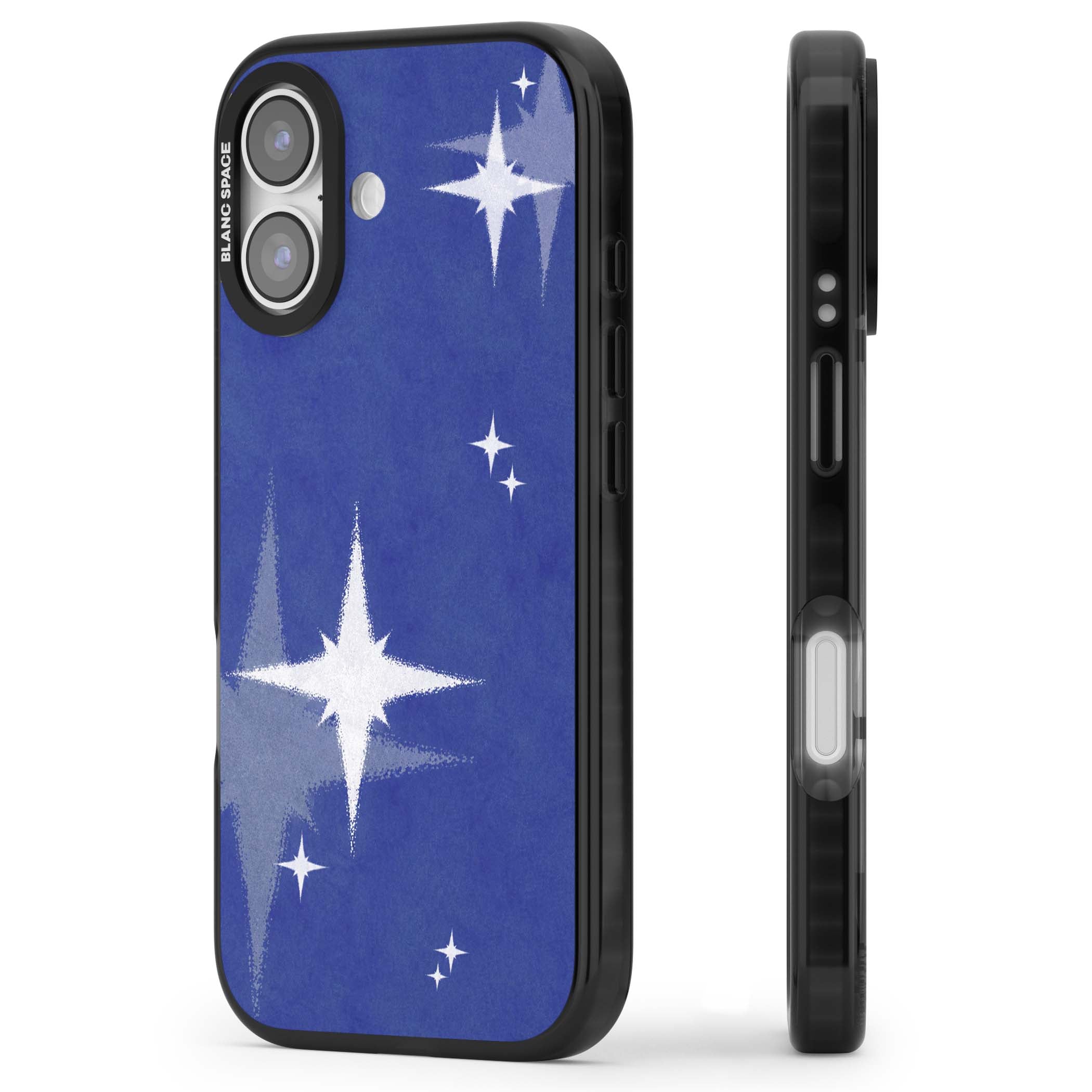 Blue Sparkle celestial iPhone case featuring sparkling silver stars on a deep blue painterly night sky | Clear Impact case for iPhone 17