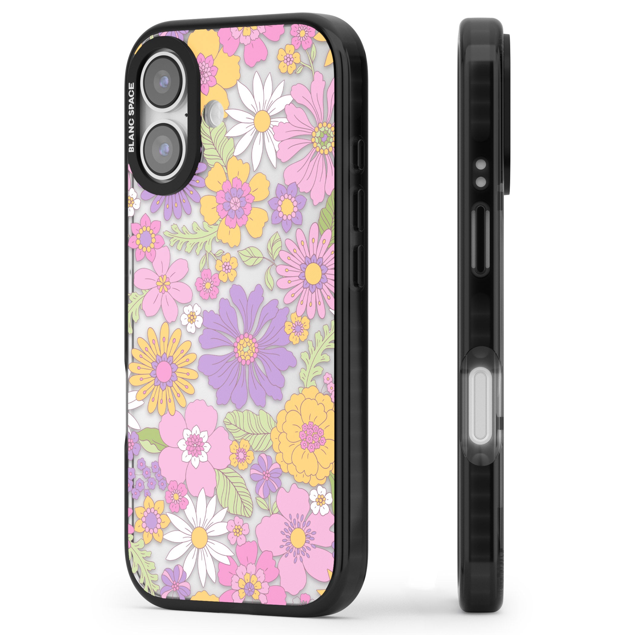 Soft Flower Mix iPhone 17 Impact Black Phone Case Side Profile