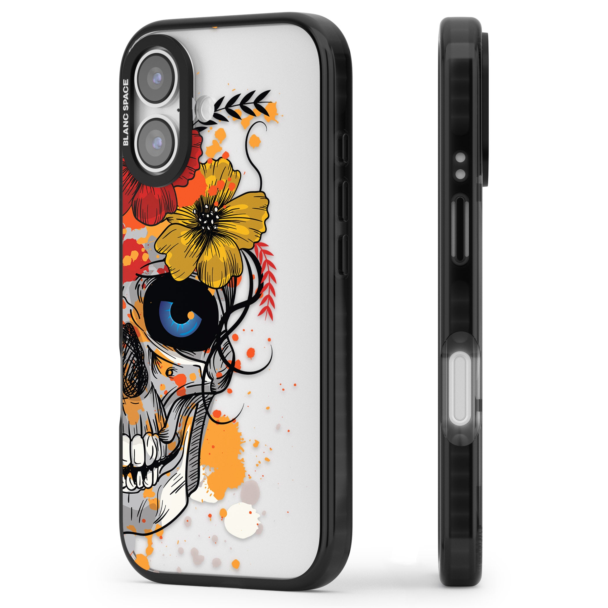 Sugar Skull Flowers iPhone 17 Impact Black Phone Case Side Profile