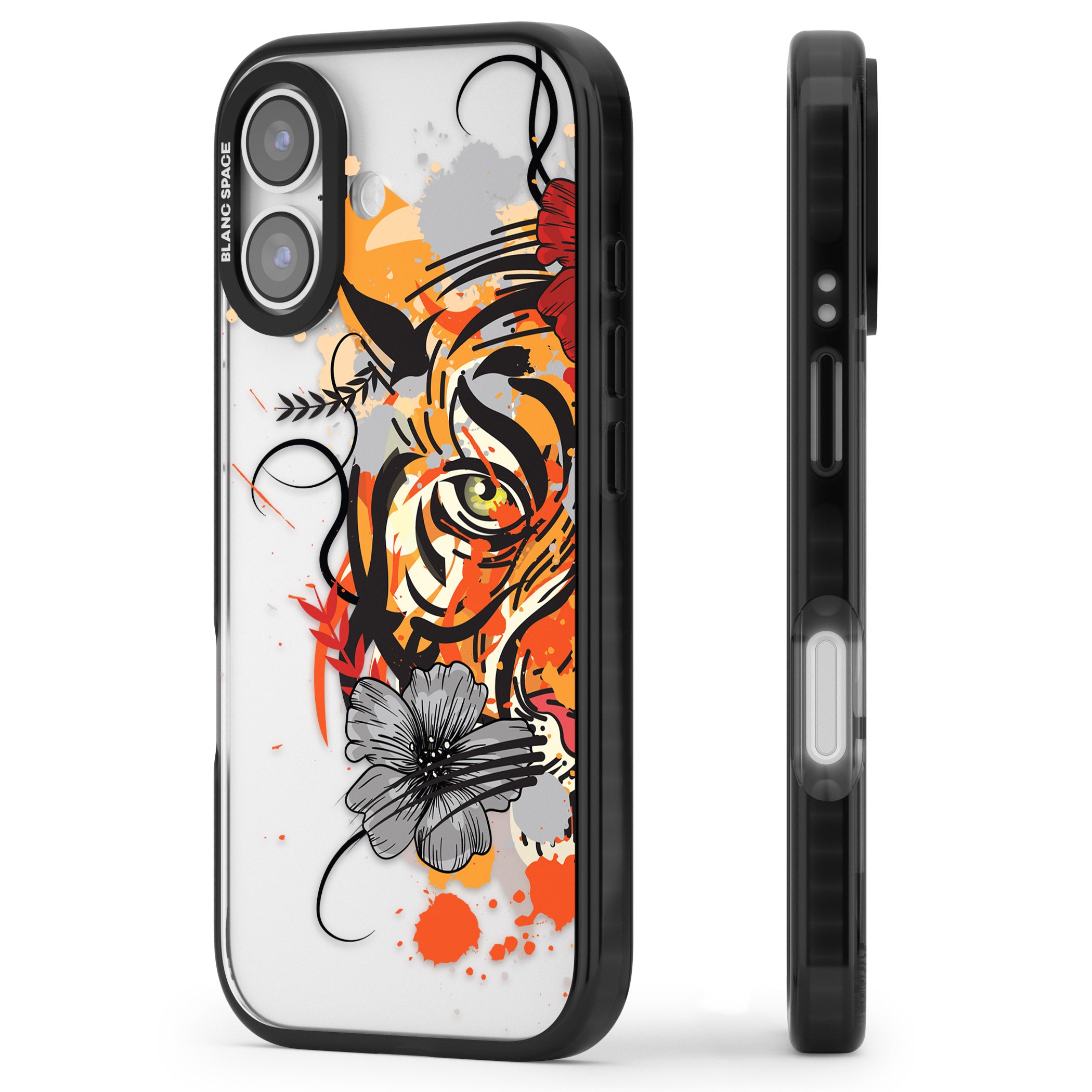 Sugar Skull Tiger iPhone 17 Impact Black Phone Case Side Profile
