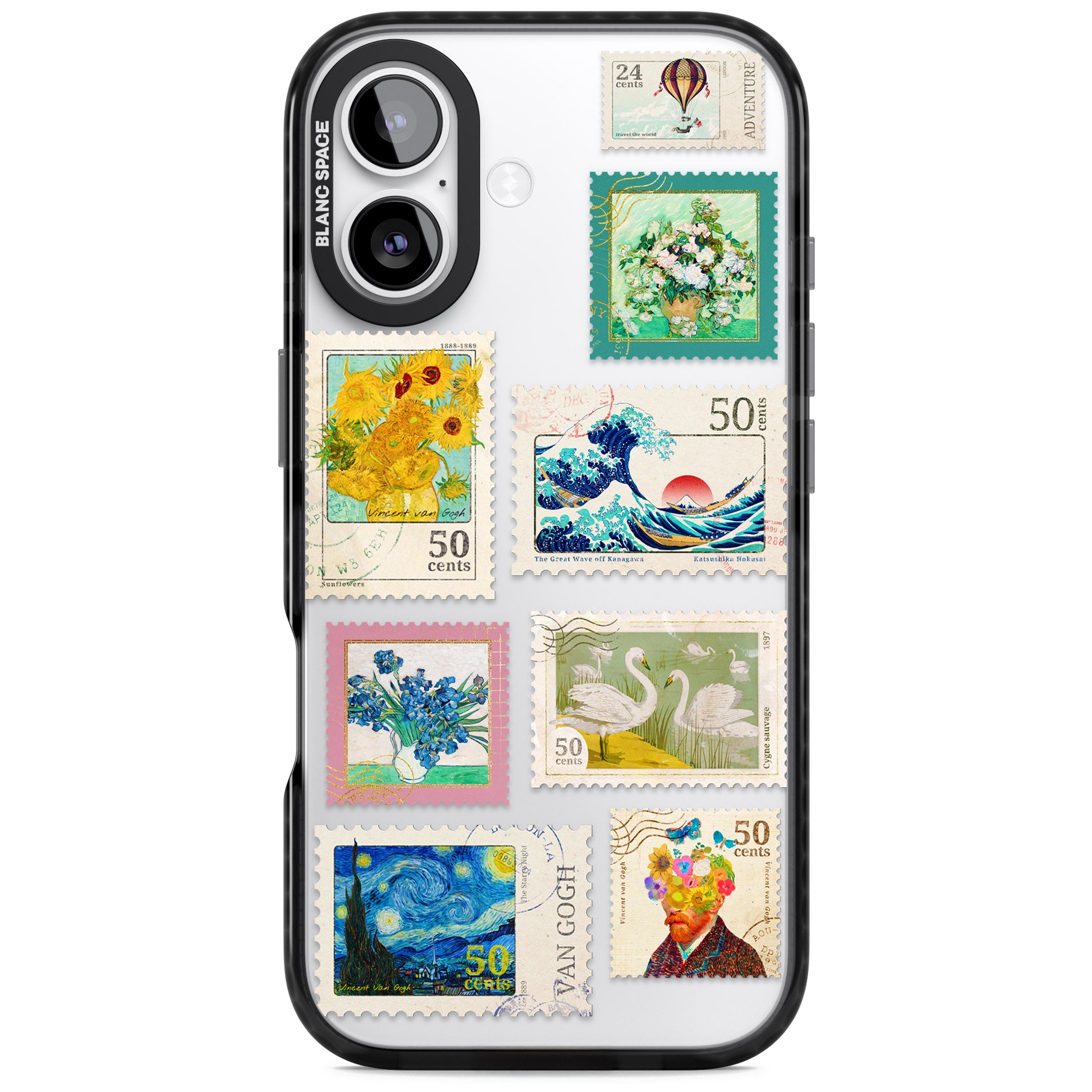 Vintage Art Stamps iPhone 17 Impact Black Phone Case