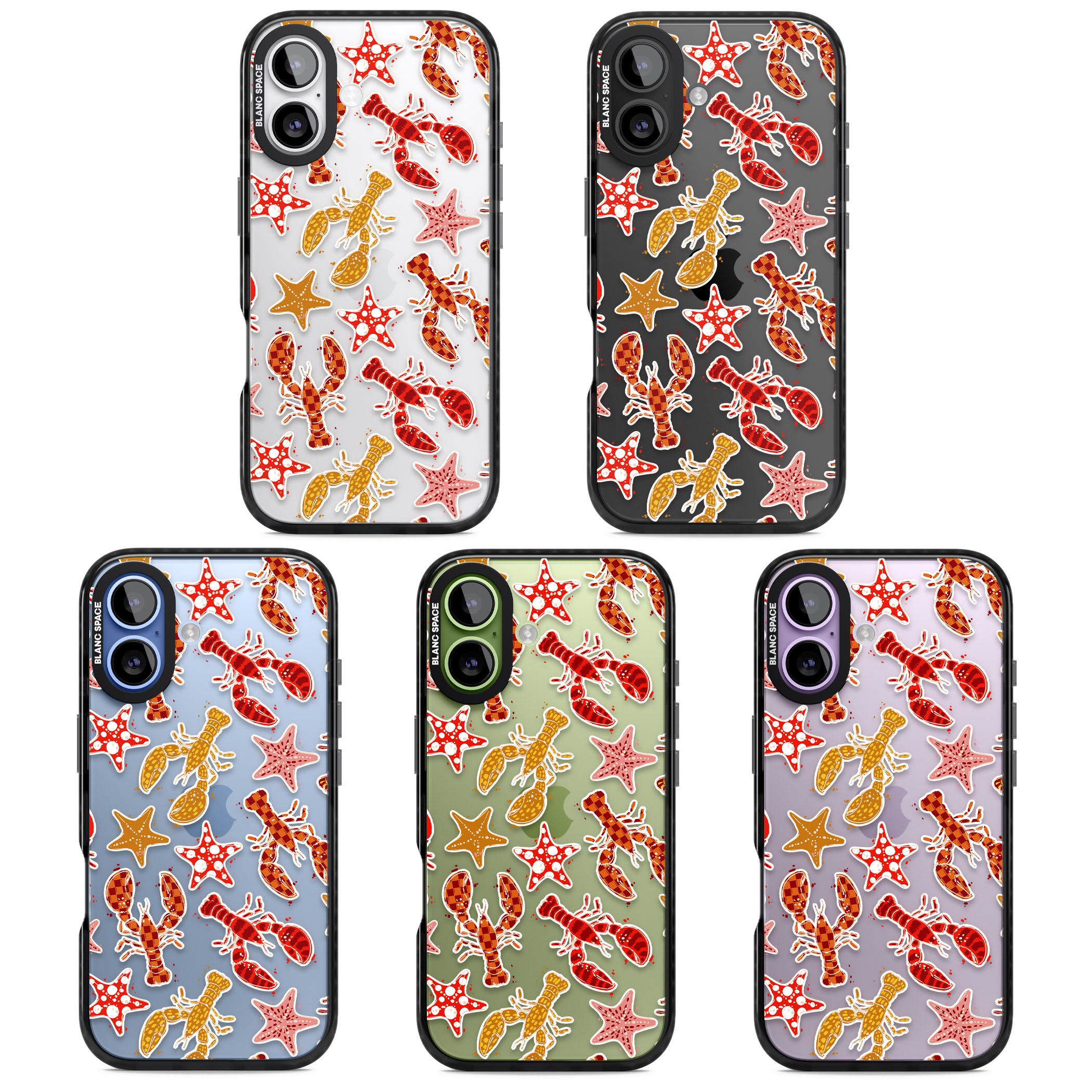 Lobster & Starfish Coastal Pattern iPhone 17 Impact Black Phone Case APT Impact Protection