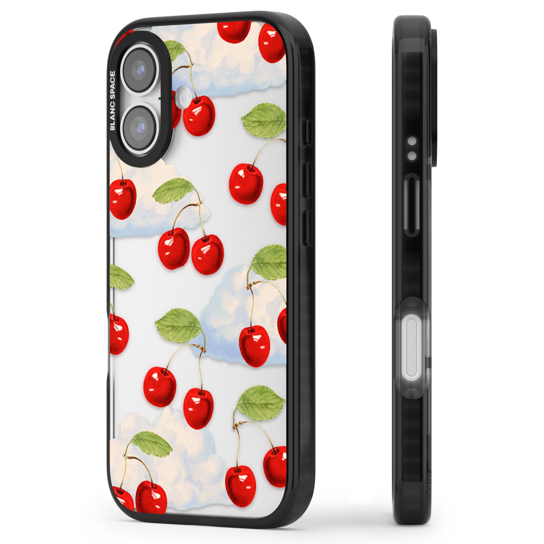 Vintage Cherries & Clouds iPhone 17 Impact Black Phone Case Side Profile