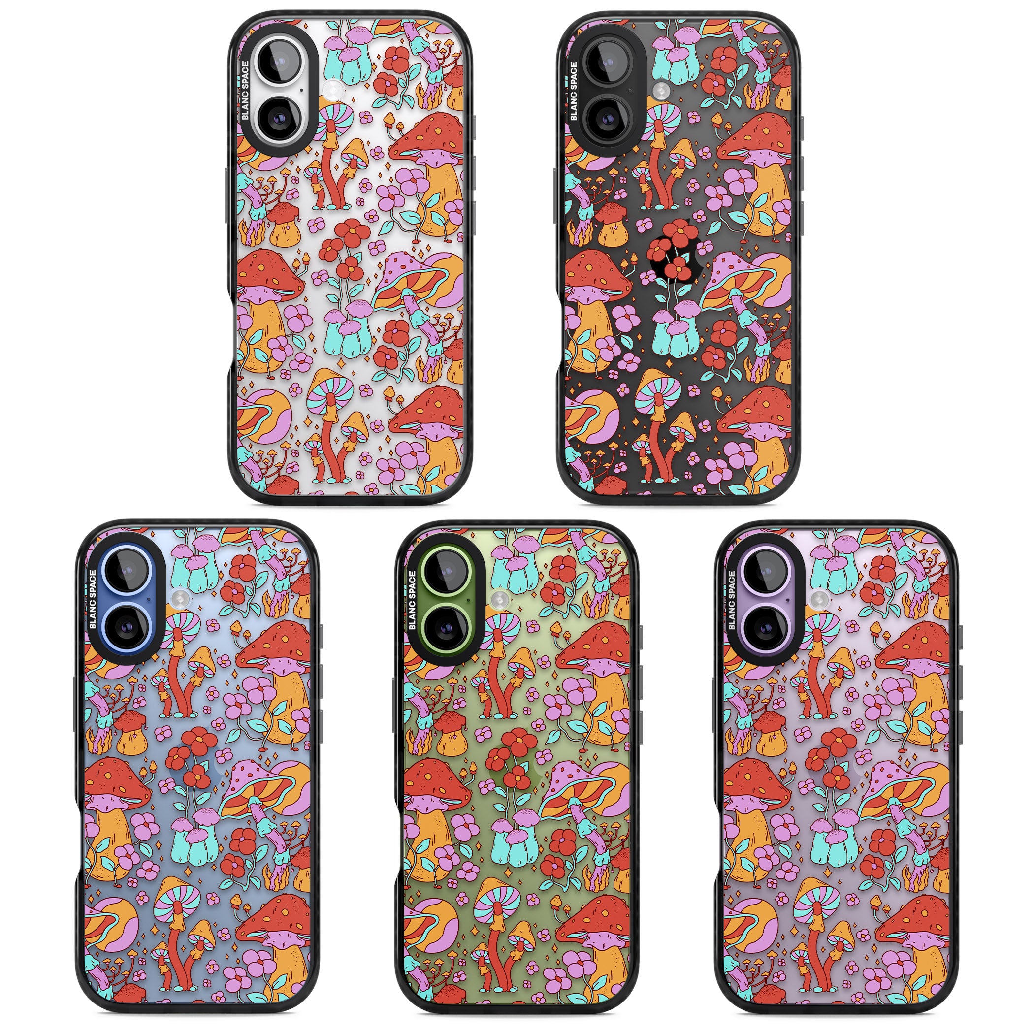 Psychedelic Flowers & Mushrooms iPhone 17 Impact Black Phone Case APT Impact Protection
