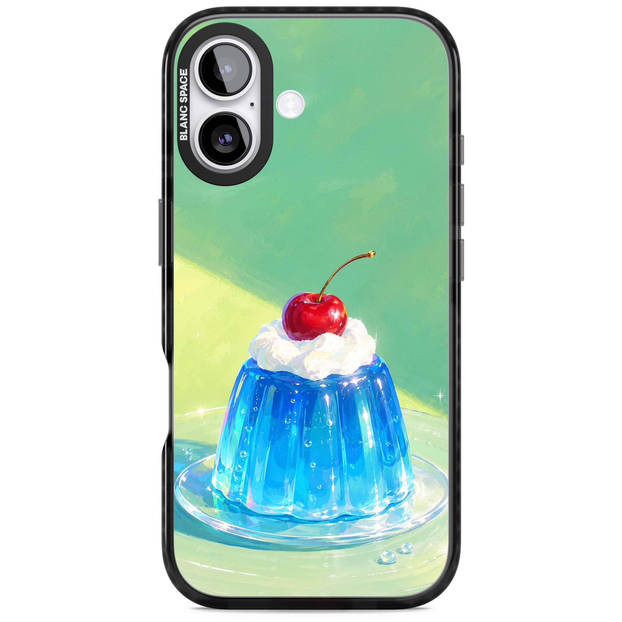 Cherry Jelly kawaii dessert iPhone case featuring blue jelly pudding, whipped cream and a red cherry | Clear Impact case for iPhone 17