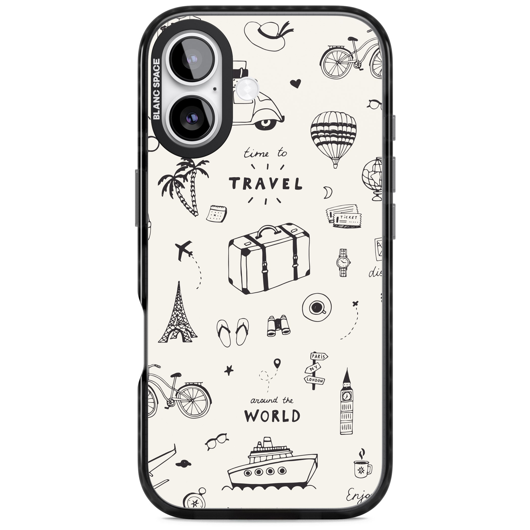 Cute Travel Pattern, White On iPhone 17 Impact Black Phone Case