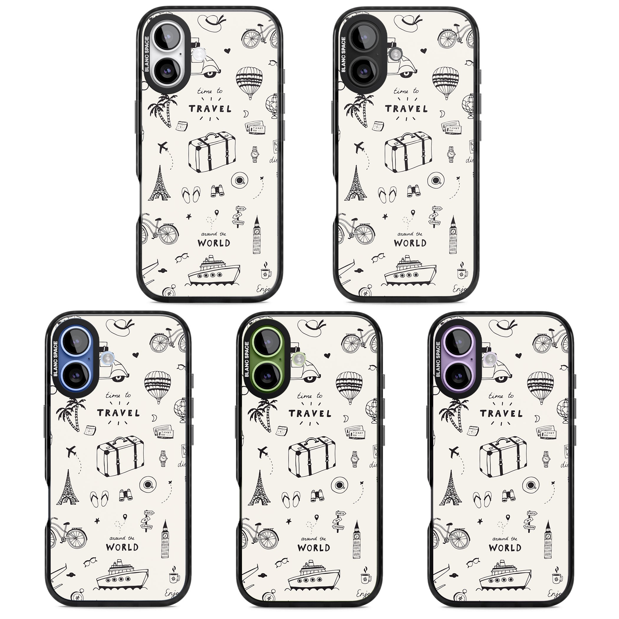Cute Travel Pattern, White On iPhone 17 Impact Black Phone Case APT Impact Protection
