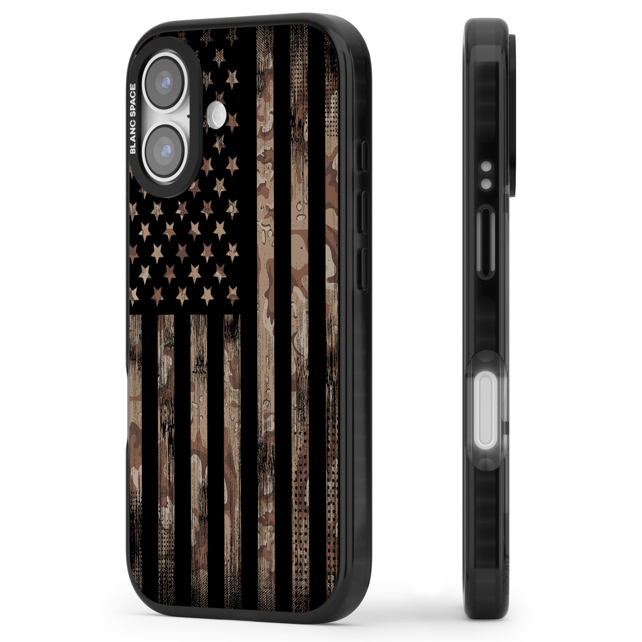 American Flag Camo iPhone 17 Impact Black Phone Case Side Profile