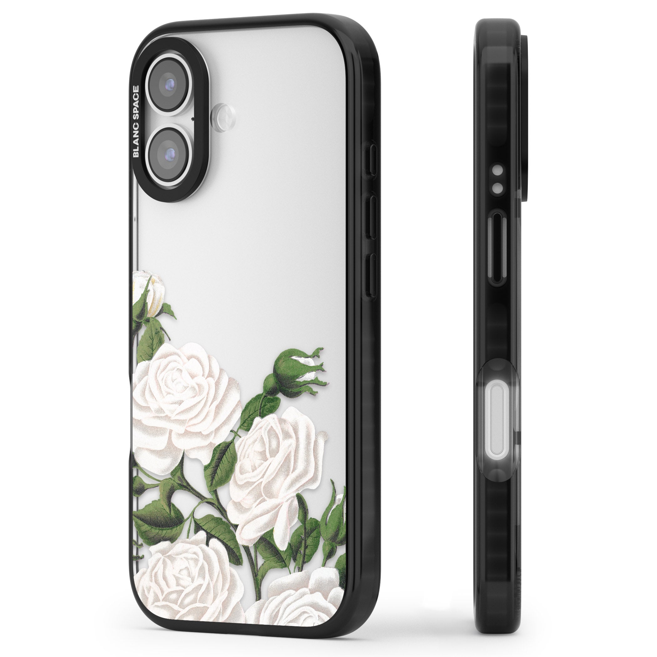 White Vintage Painted Flowers iPhone 17 Impact Black Phone Case Side Profile