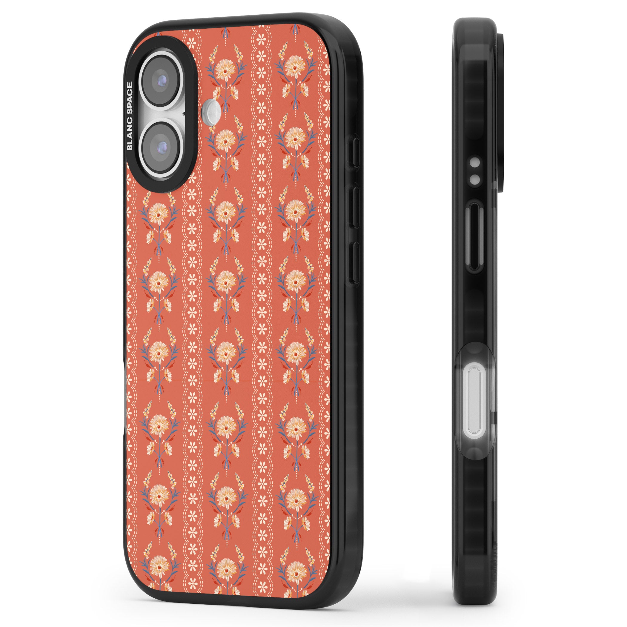 Vintage Terracotta Floral iPhone 17 Impact Black Phone Case Side Profile