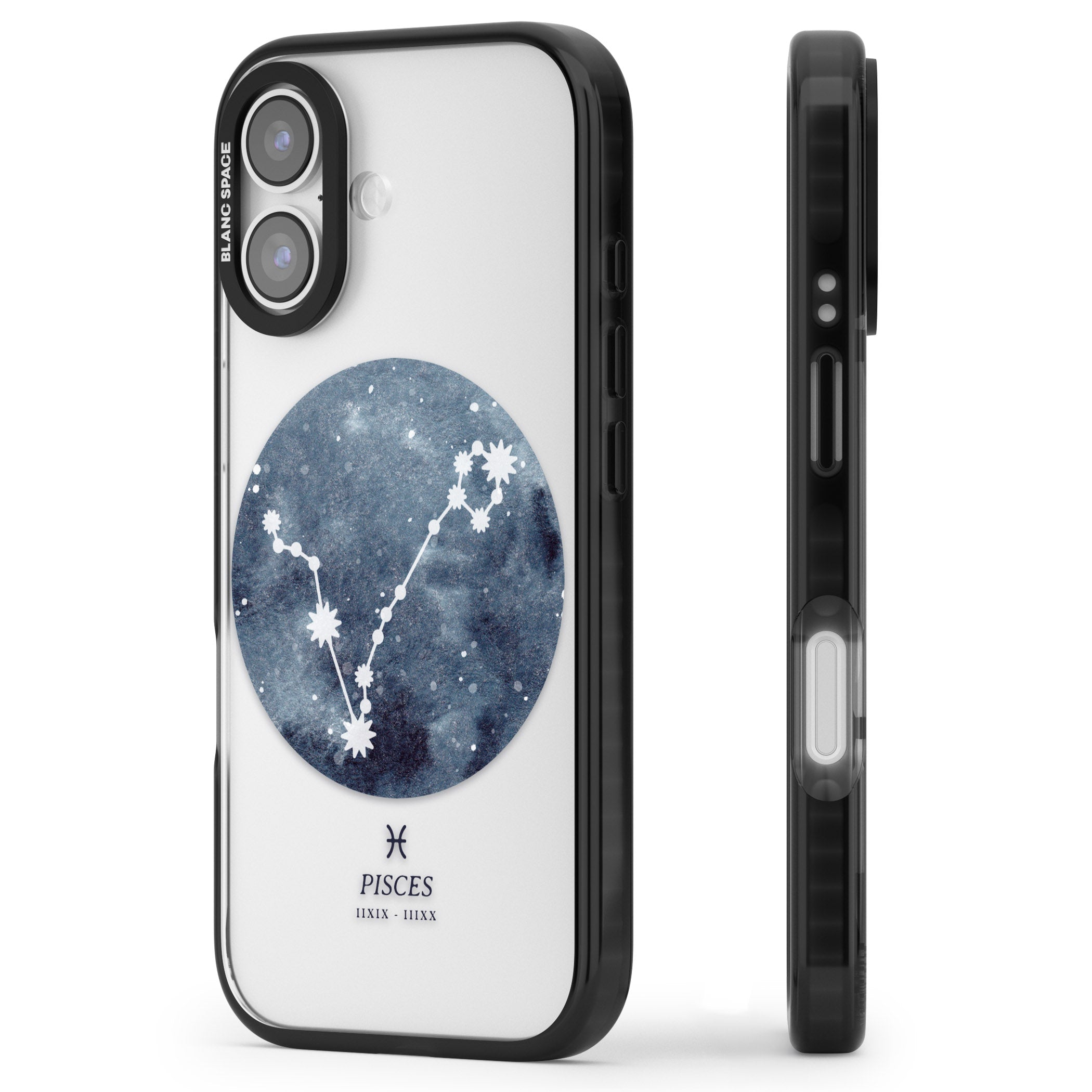 Pisces Zodiac Constellation iPhone 17 Impact Black Phone Case Side Profile