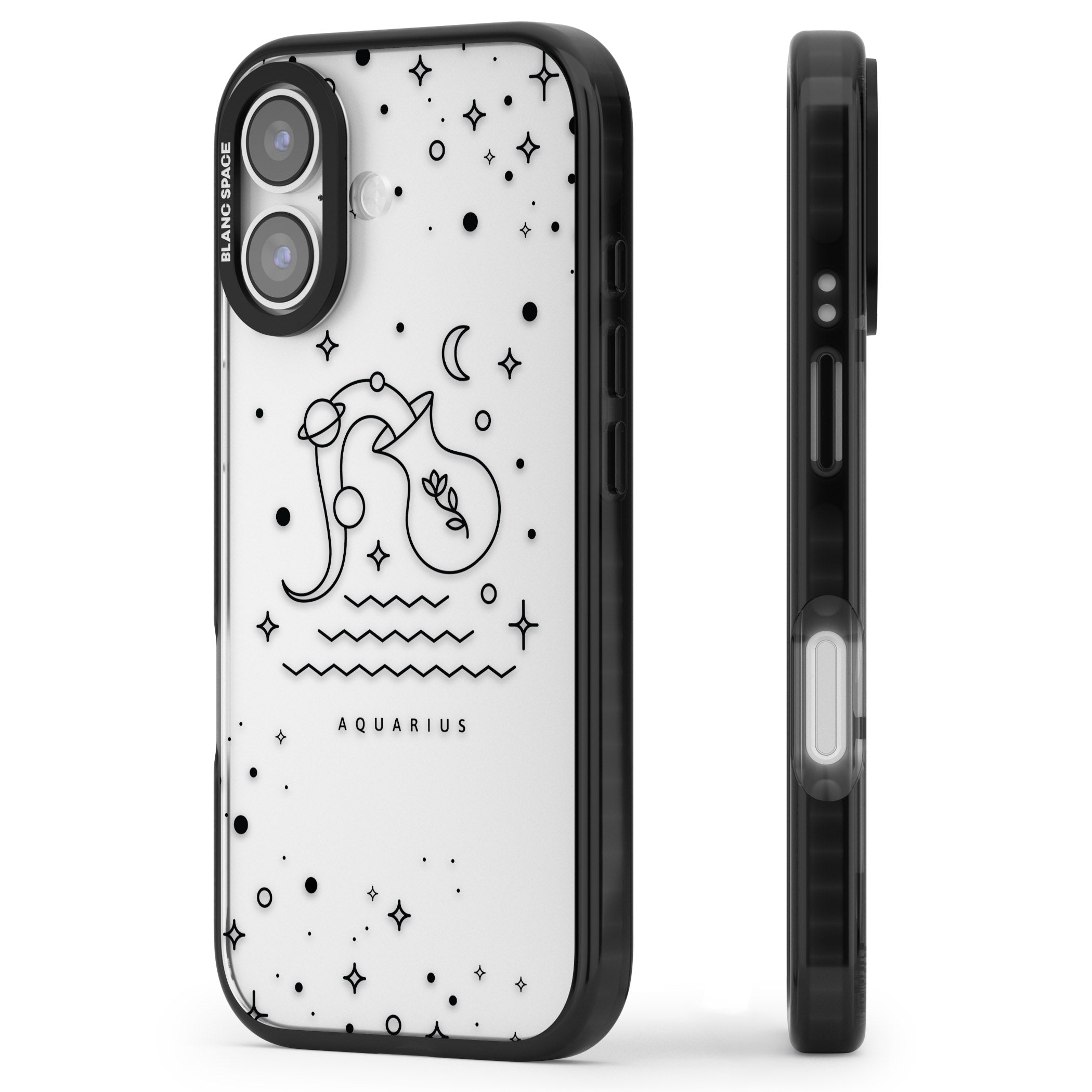 Aquarius Zodiac Symbol iPhone 17 Impact Black Phone Case Side Profile
