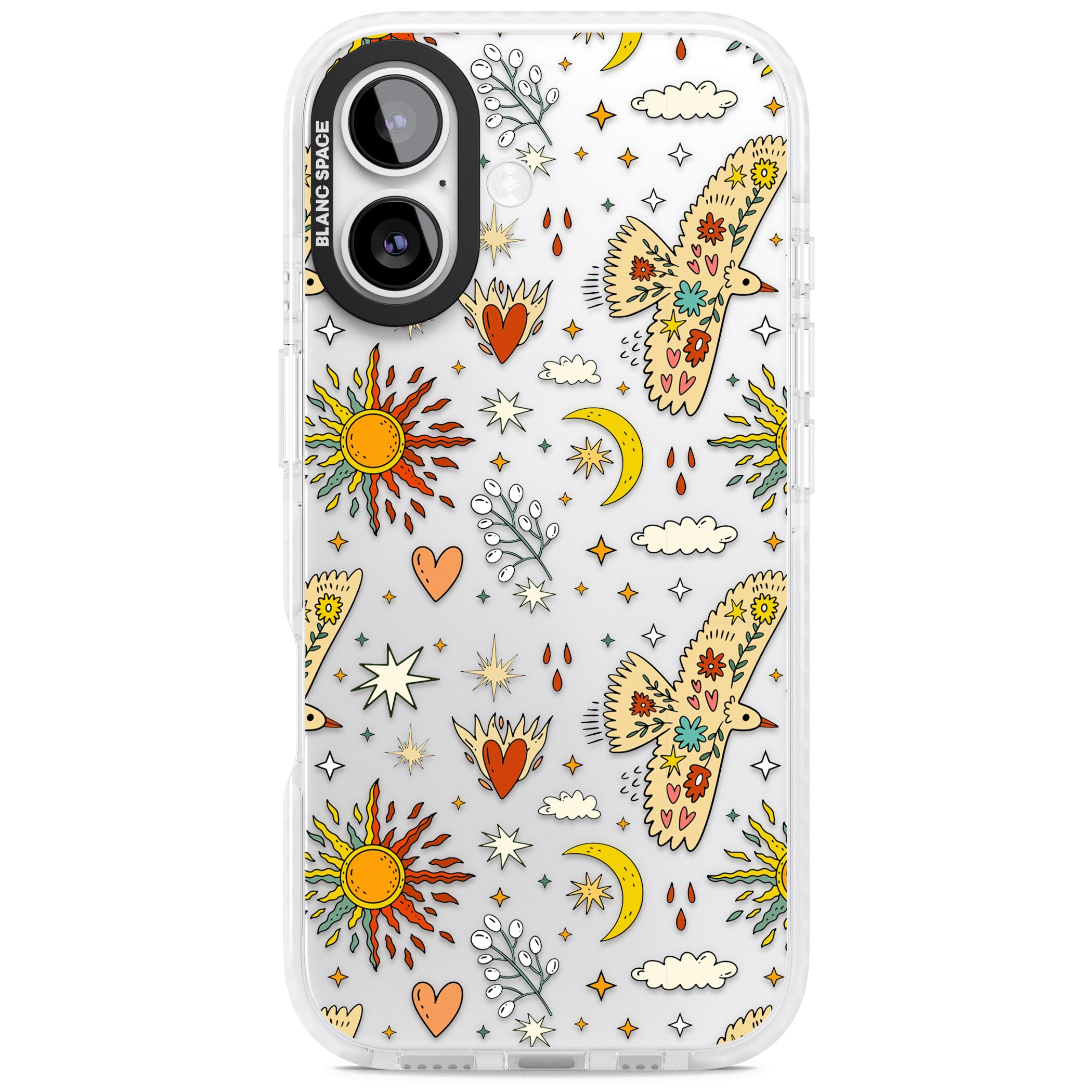 Boho Celestial Floral Bird Sun iPhone 17 Impact Clear Phone Case