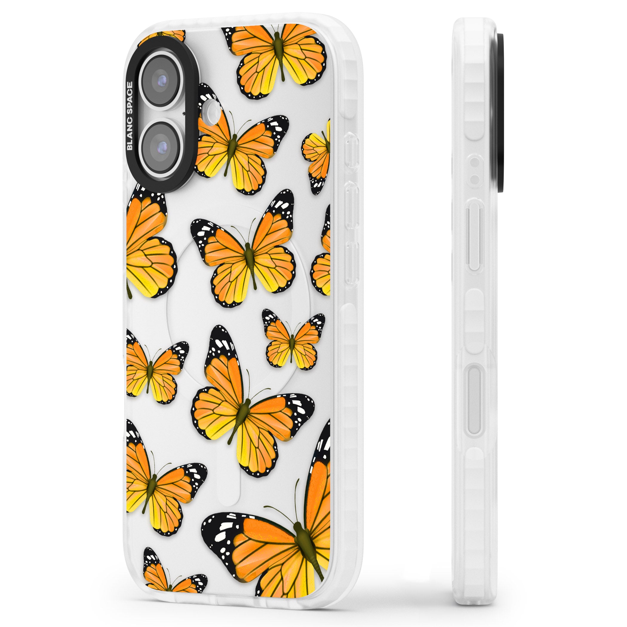 Sun Yellow Butterflies iPhone 17 Impact Clear Phone Case Side Profile