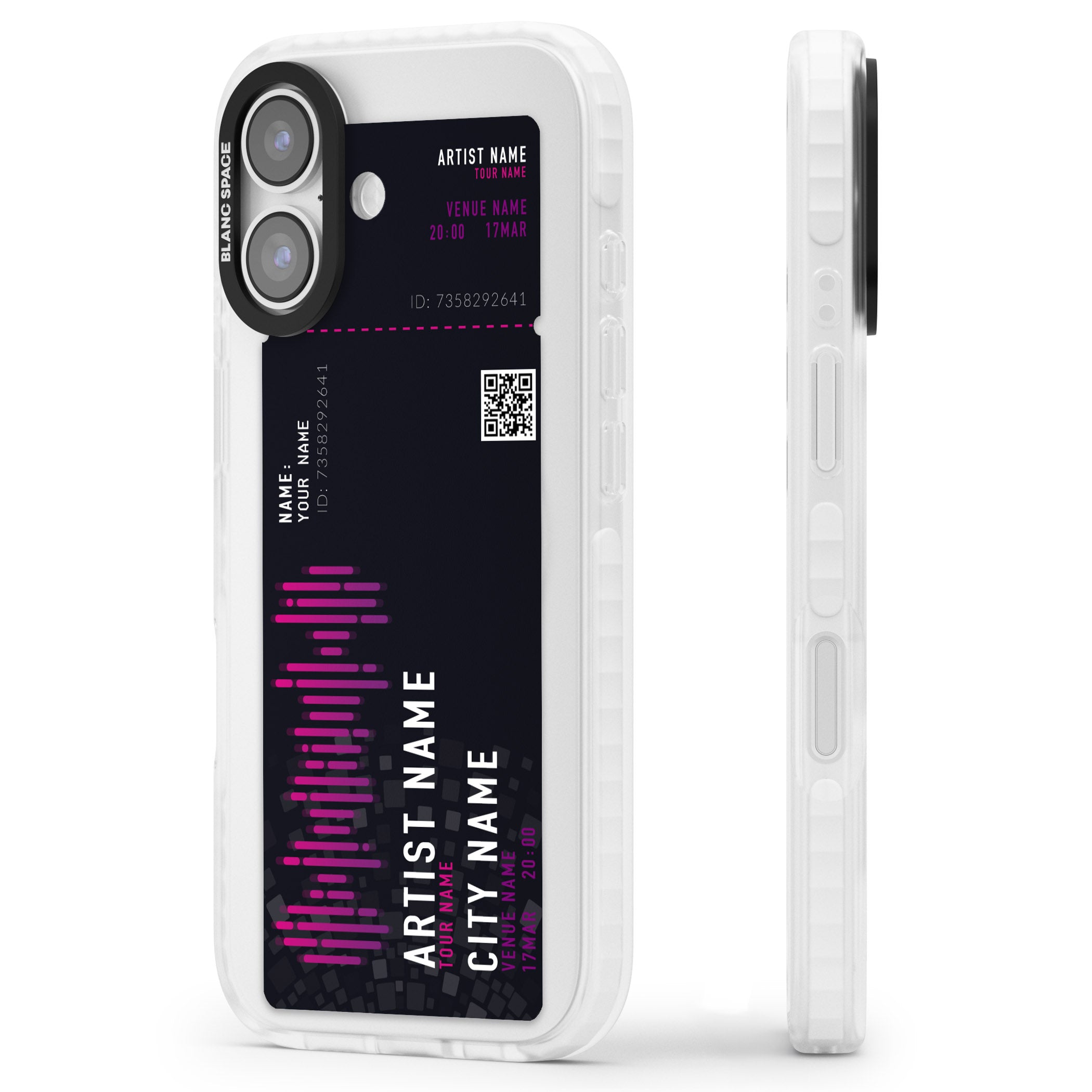 Personalised Concert Ticket iPhone 17 Impact Clear Phone Case Side Profile