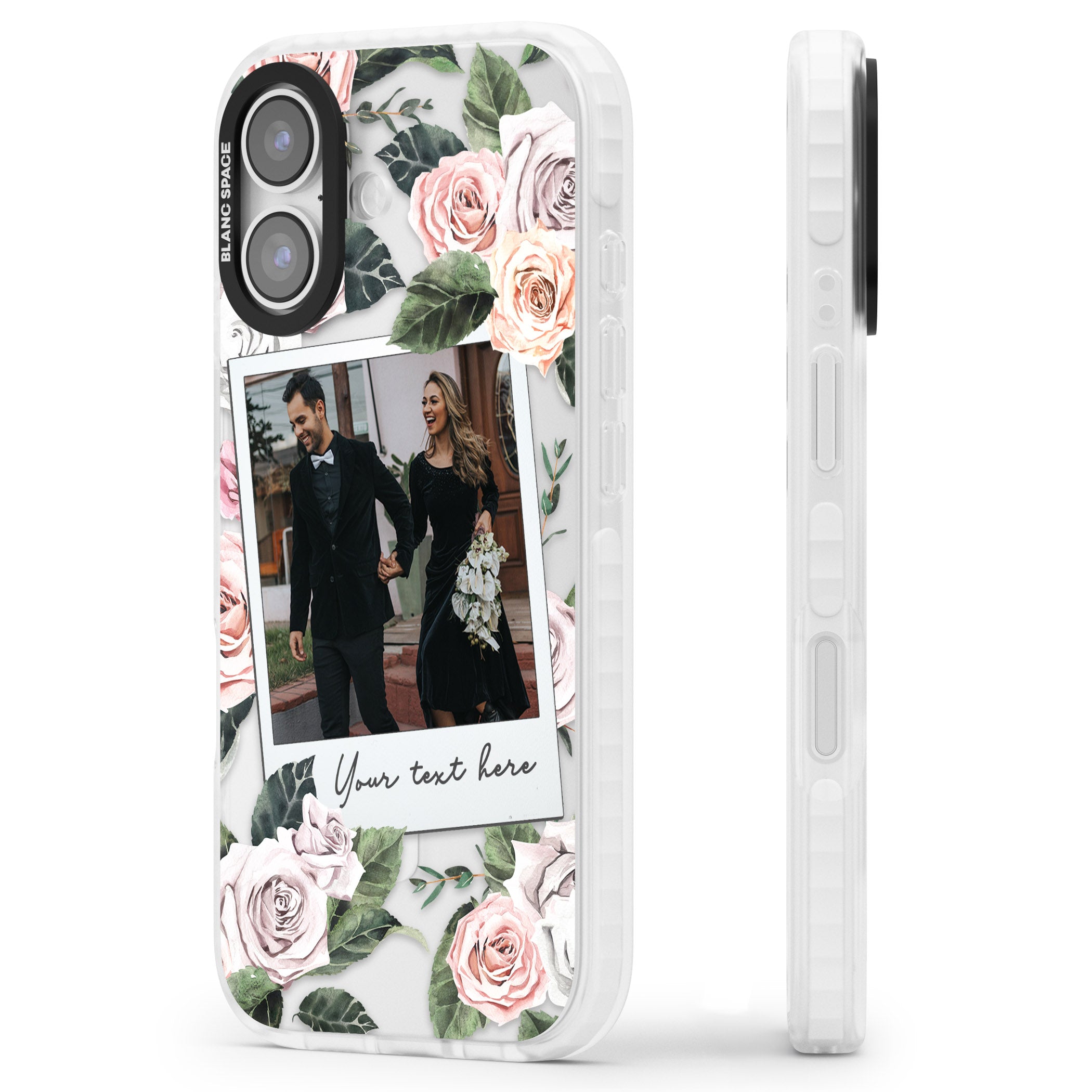 Personalised Floral Instant Camera Photo iPhone 17 Impact Clear Phone Case Side Profile