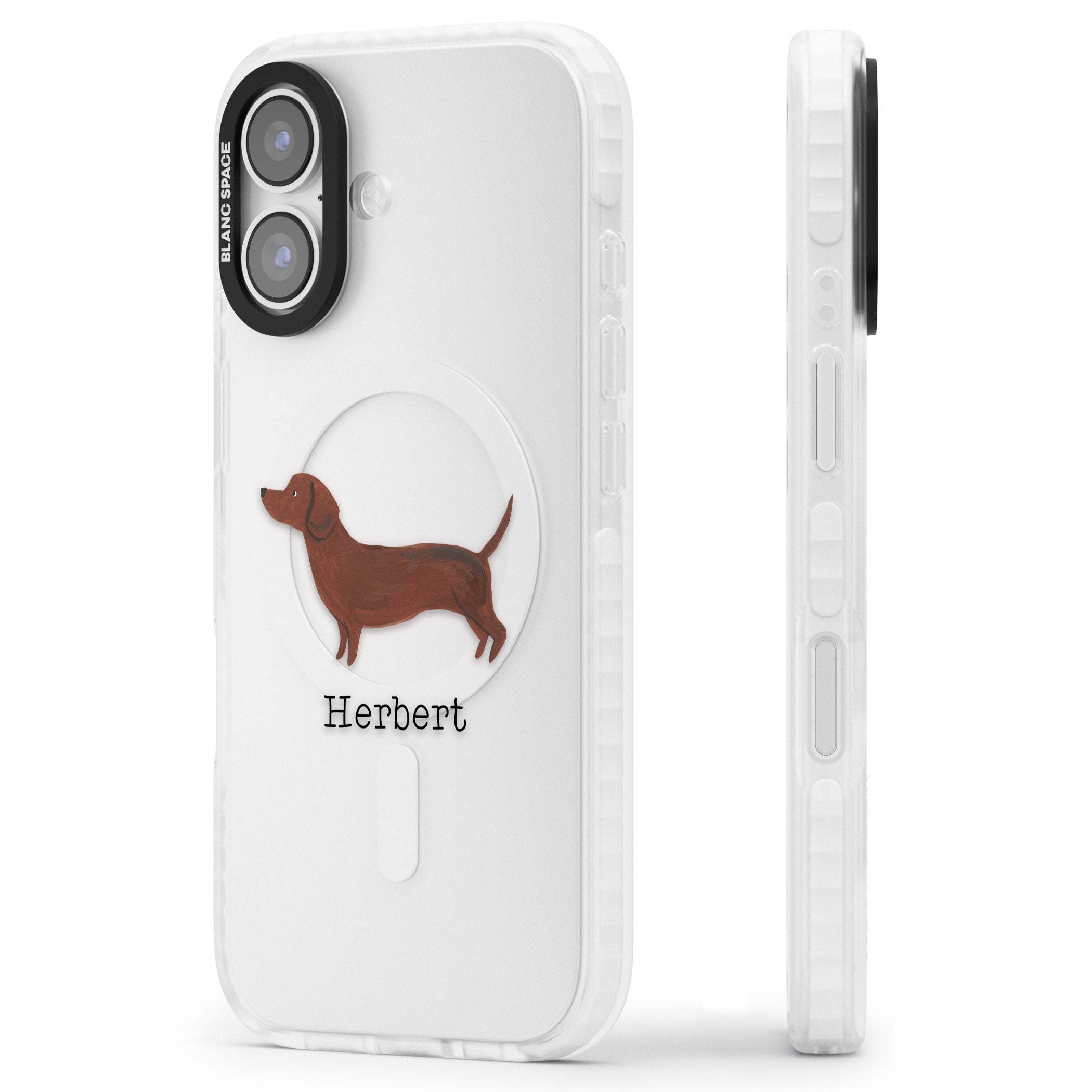Personalised Sausage Dog iPhone 17 Impact Clear Phone Case Side Profile