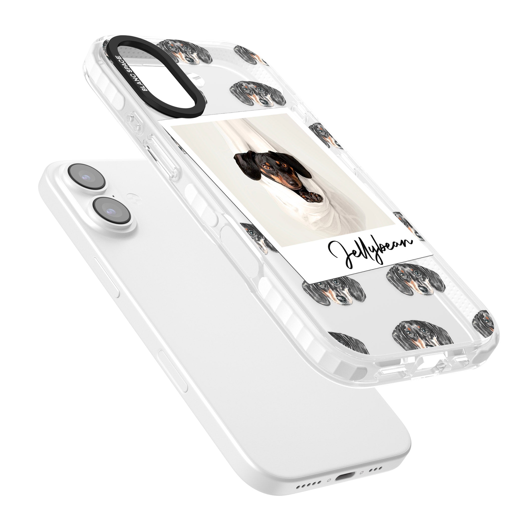 Personalised Black Dachshund Instant Camera Photo iPhone 17 Impact Clear Phone Case Colours