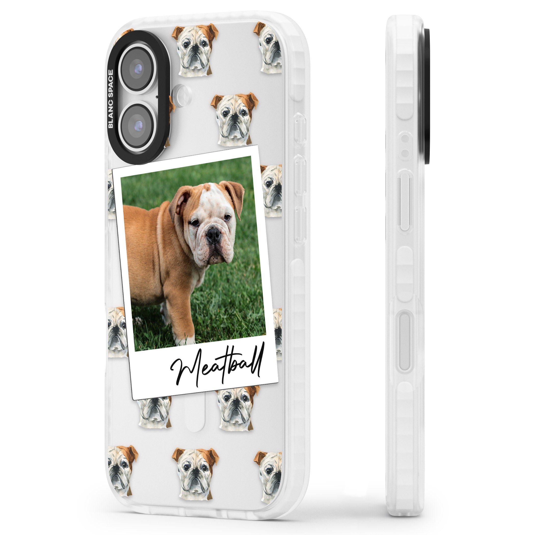 Personalised English Bulldog Instant Camera Photo iPhone 17 Impact Clear Phone Case Side Profile