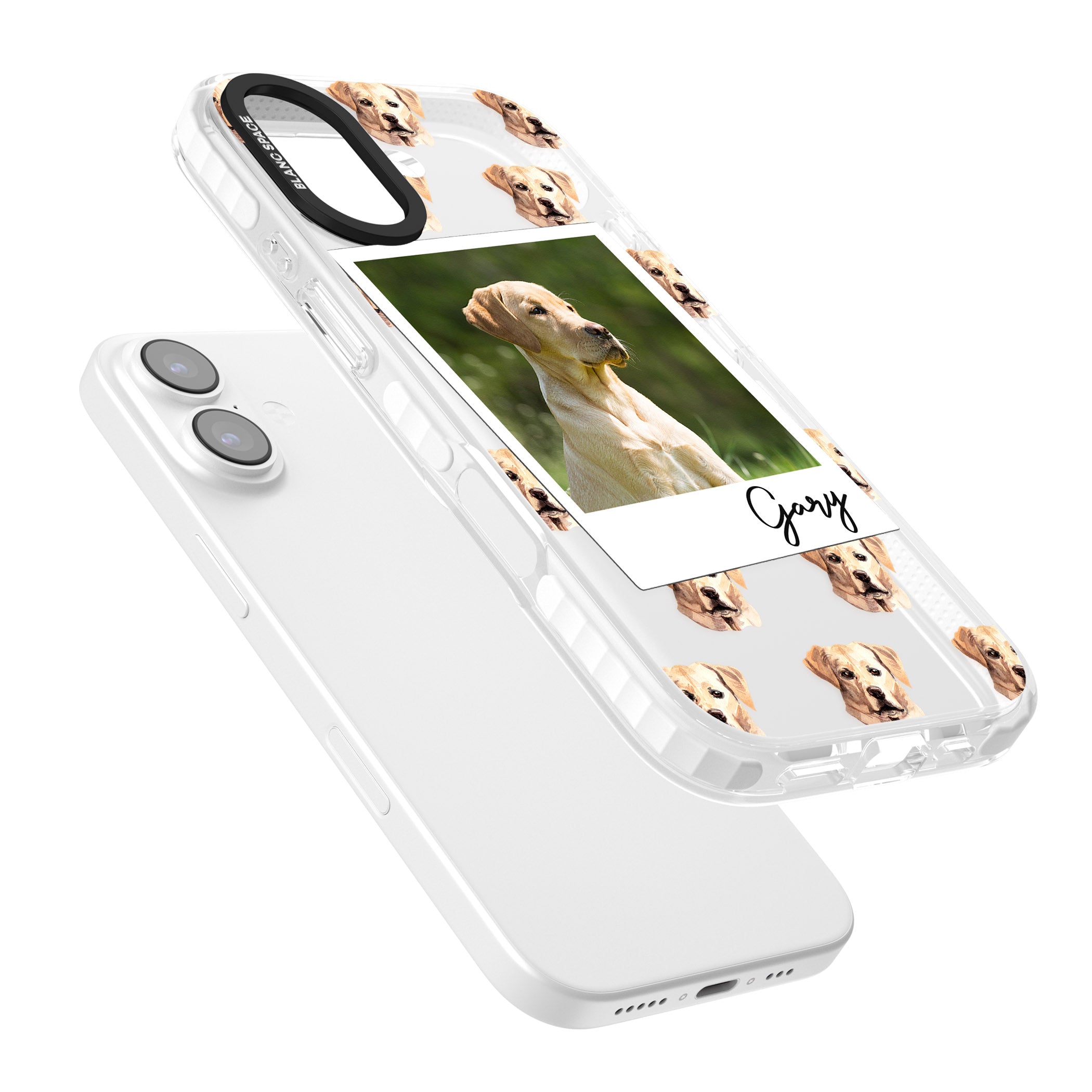 Personalised Tan Black Labrador Instant Camera Photo iPhone 17 Impact Clear Phone Case Colours